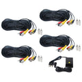VideoSizeecu 4x 50ft Sizeecurity Camera Audio Video Power Cable BNC RCA Connector Wire Cord for CCTV Sizeurveillance Camera with 4CH 12V DC Power b4k