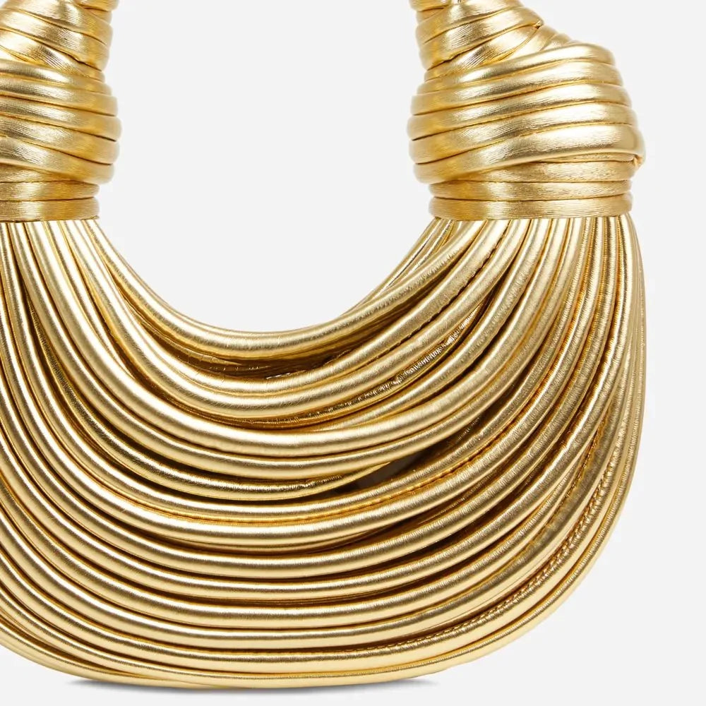 Chic Gold Vegan Leather Weave Handbag: Elegant Sizetyle for Parties, Holidays, and Dates