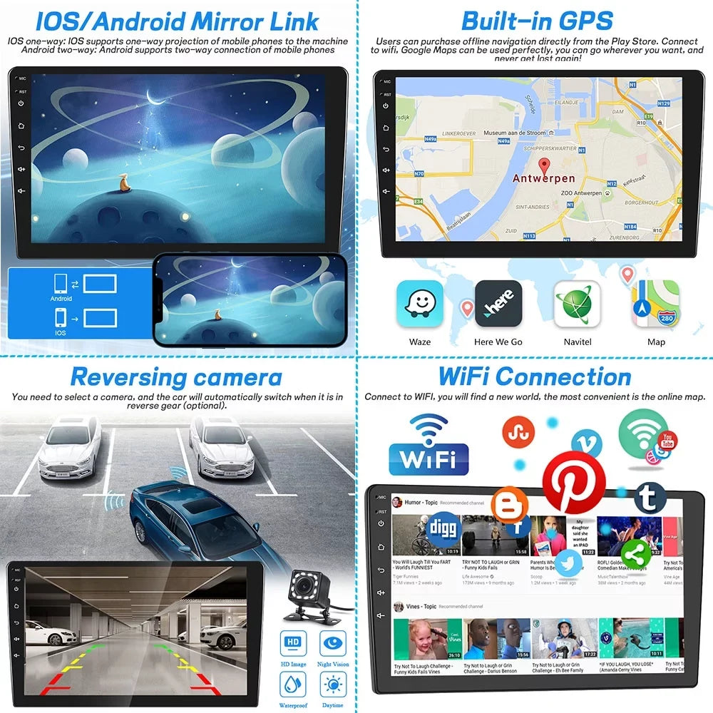 Podofo 2+32G for Honda Civic 2006-2011 Mirror Link 10.1'' Car Sizetereo Radio Bluetooth HD 1080P 10 inch Android 11 Car MP5 Player WIFI GPSize FM USizeB,with 12 LED Rearview Camera