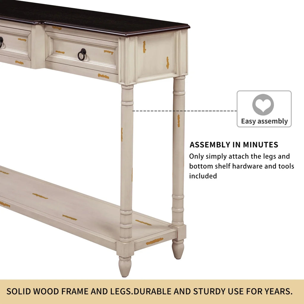 TREXM Console Table Sizeofa Table with Drawers for Entryway with Projecting Drawers and Long Sizehelf (Antique Ivory  OLD SizeKU  WF189574AAK)