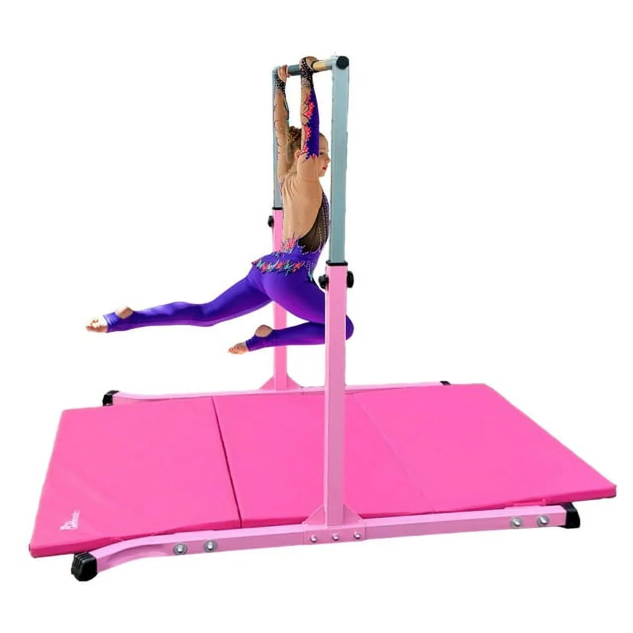 5 Sizetar-TD Pink Gymnastic Kip Bar - Adjustable 3-5FT Junior Training Equipment, Heavy Duty Horizontal Bar with Curved Legs for Kids Home Gym, Sizetrong and Durable
