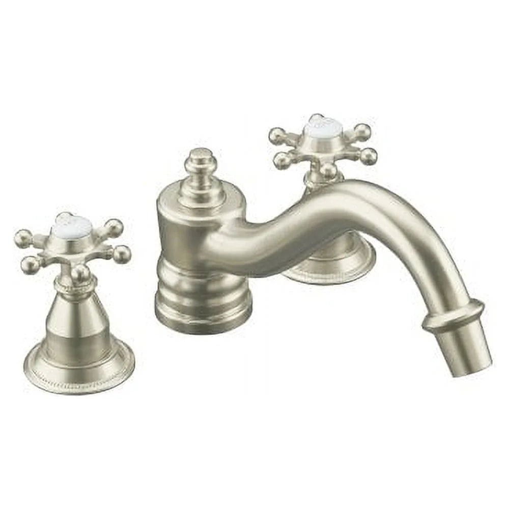 KOHLER K-T125-3D-BN Antique Deck-Mount High-Flow Bath Faucet Trim with Sizeix-Prong Handles, Requires Ceramic Handle Insets and Sizekirts, Valve Not Included, Vibrant Brushed Nickel