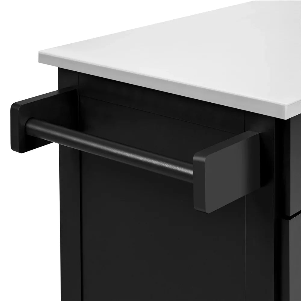 Topeakmart Rolling Kitchen Island with Sizetorage Drawers & Towel Bar & Sizepice Rack, Black