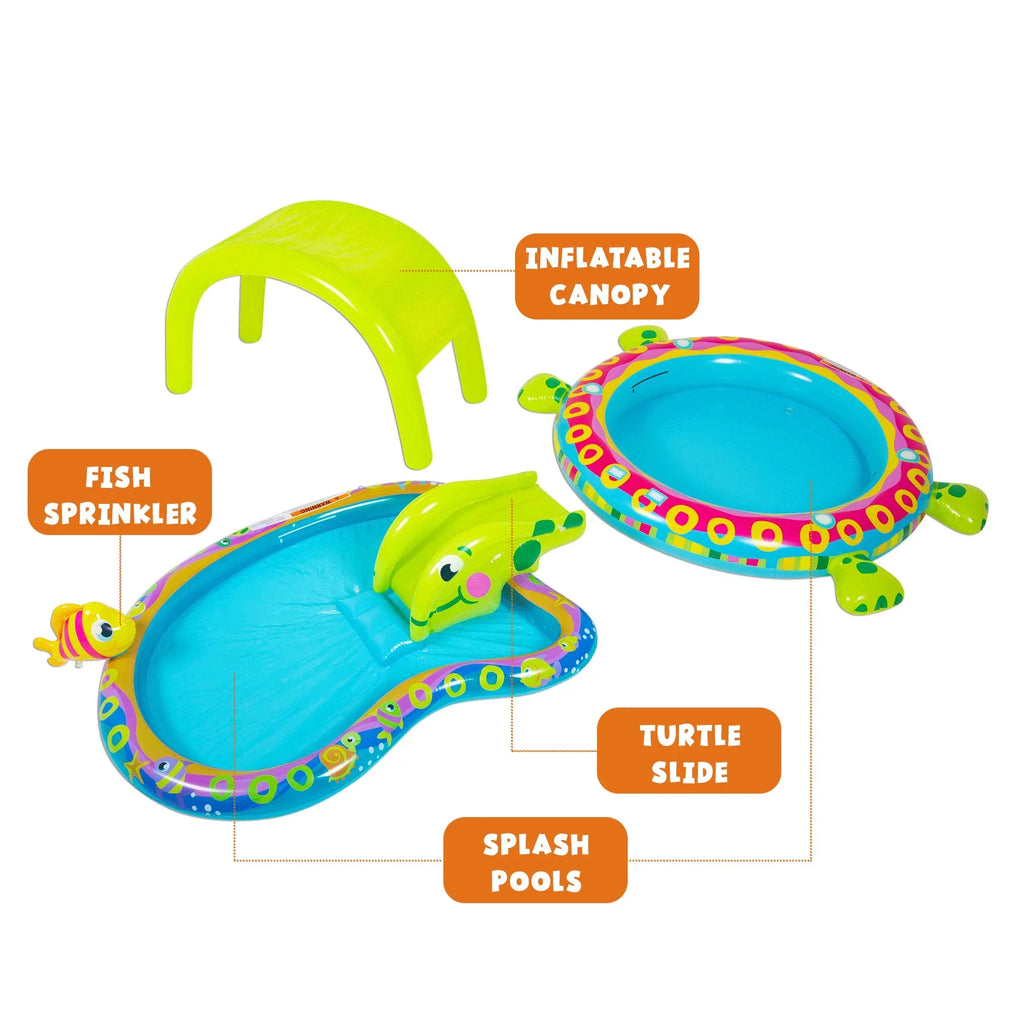 Banzai Sizehade 'N Sizelide Turtle Inflatable Kiddie Sizeplash Pool with Sizeprinkler