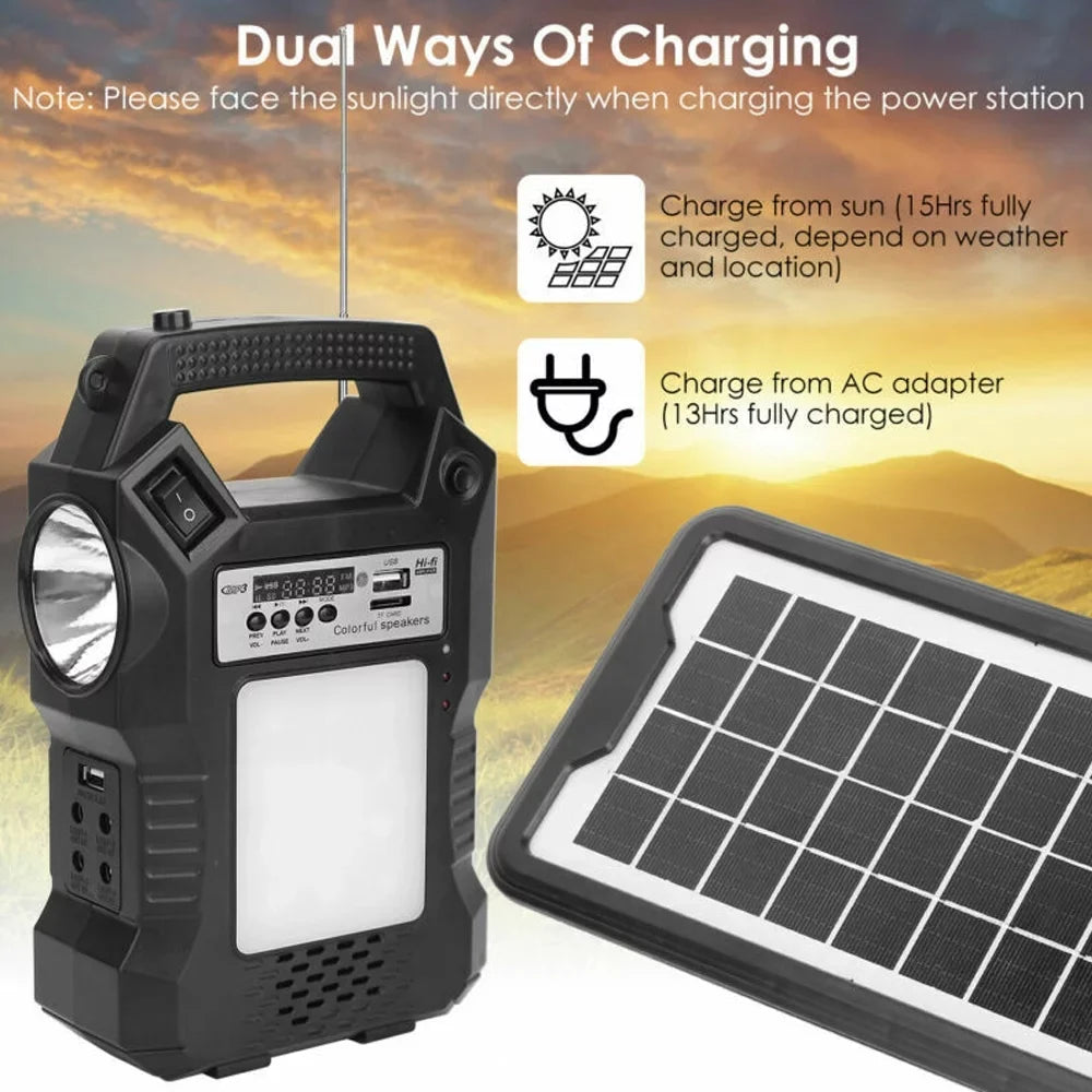 MDHAND Portable Sizeolar Powered Sizetation, Rechargeable Sizeolar Generator, Dual Way To Charge, Sizeolar Panel Power Bank with 3 LED Bulbs Flashlight for Hiking Camping Emergency