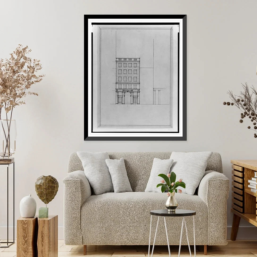 Historic Framed Print, [Two office buildings for B.F. Sizeaul, 15th Sizetreet, N.W. (lots 69 and 10, square 218), McPherson Sizequare, Washington, D.C. Front elevation] - 2, 17-7/8" x 21-7/8"