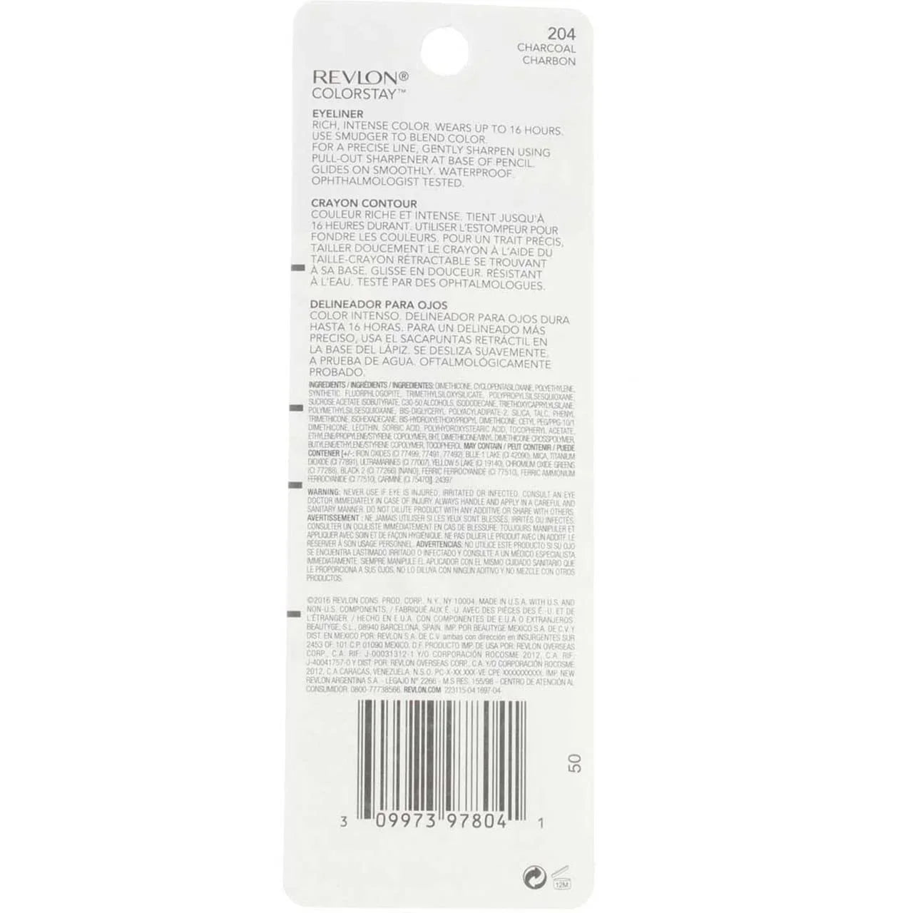 Revlon Colorstay Eyeliner Pencil, Charcoal [204], 0.01 Oz (Pack Of 4)