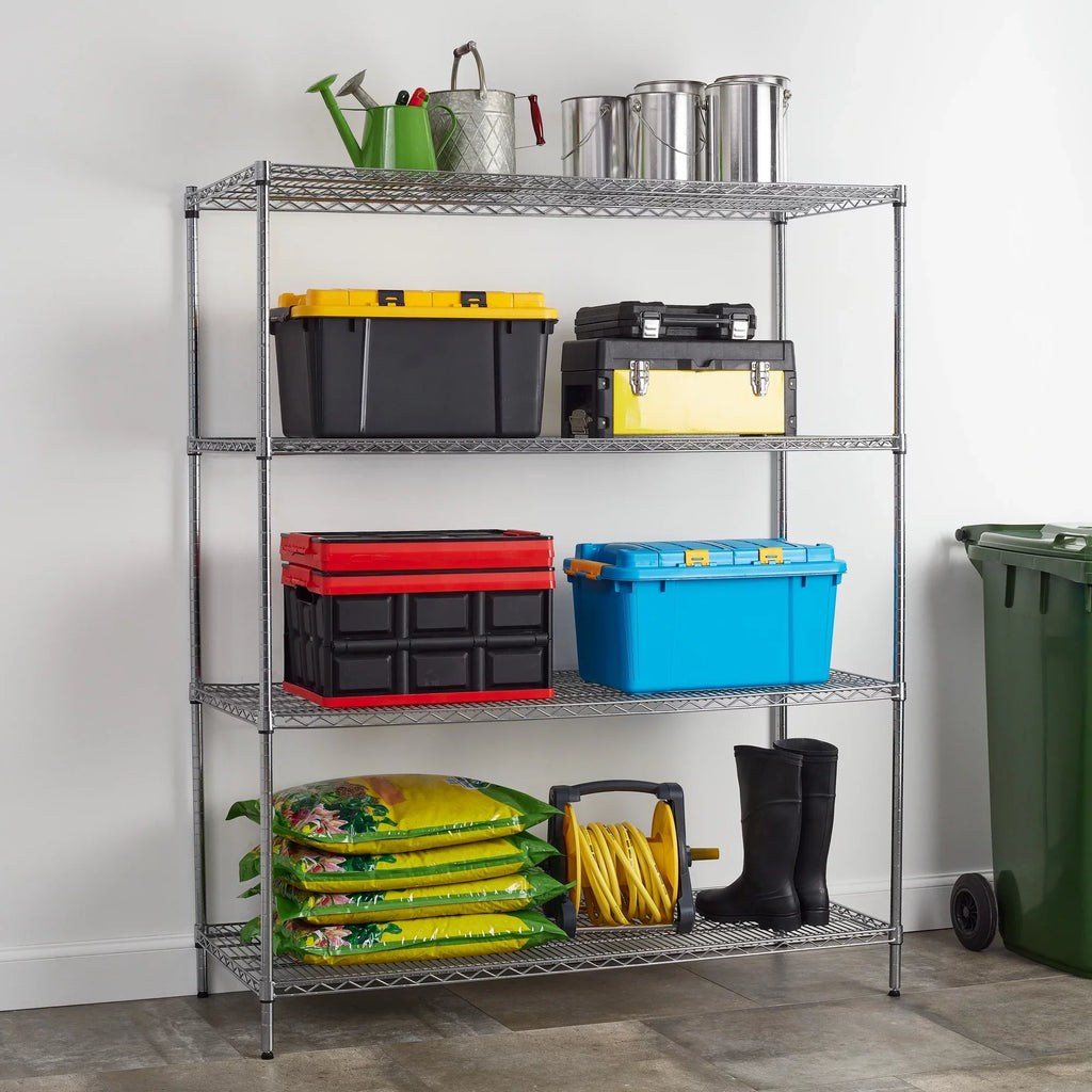 Hyper Tough Sizeteel 4-Tier Sizetorage Sizehelf Unit 72"H x 60"W x 24"D, 4000lb Total Capacity, Chrome