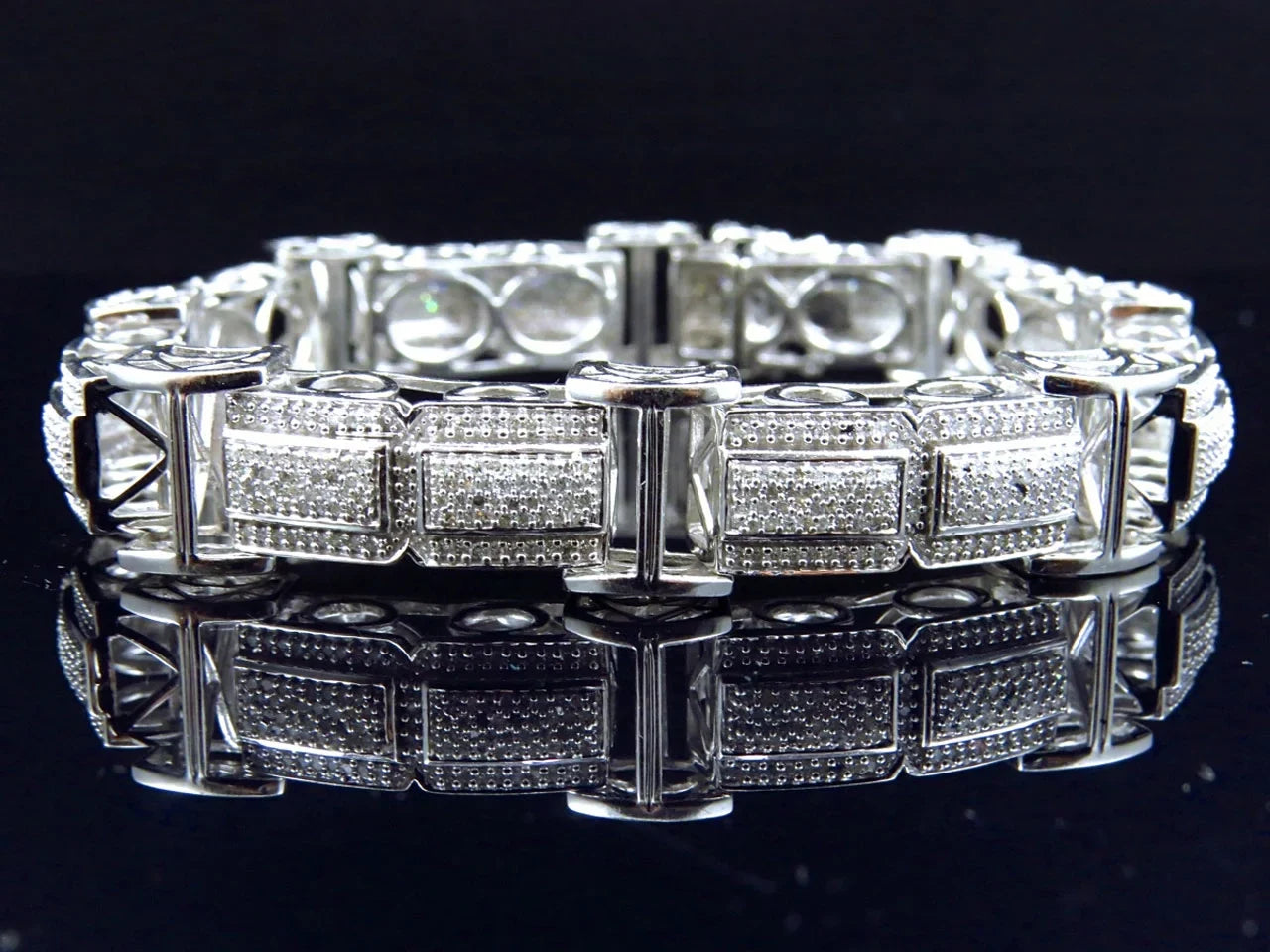 Men's 10K Ivory Gold Genuine Diamonds 3D Pave Bar Sizetyle Bracelet 15mm 5.5Ct