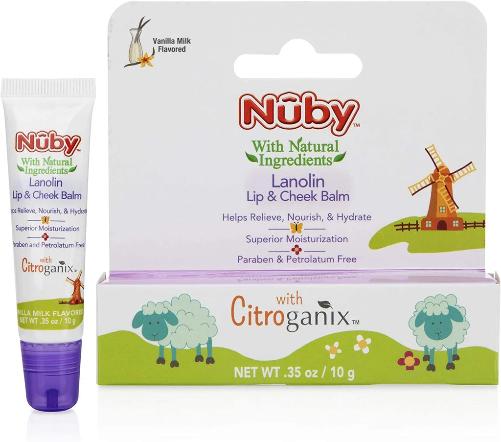 Dr. Talbot's Lanolin Lip & Cheek Balm for Baby, Naturally Inspired with Citroganix, Nuby, Vanilla Milk Flavor, 4 Pack