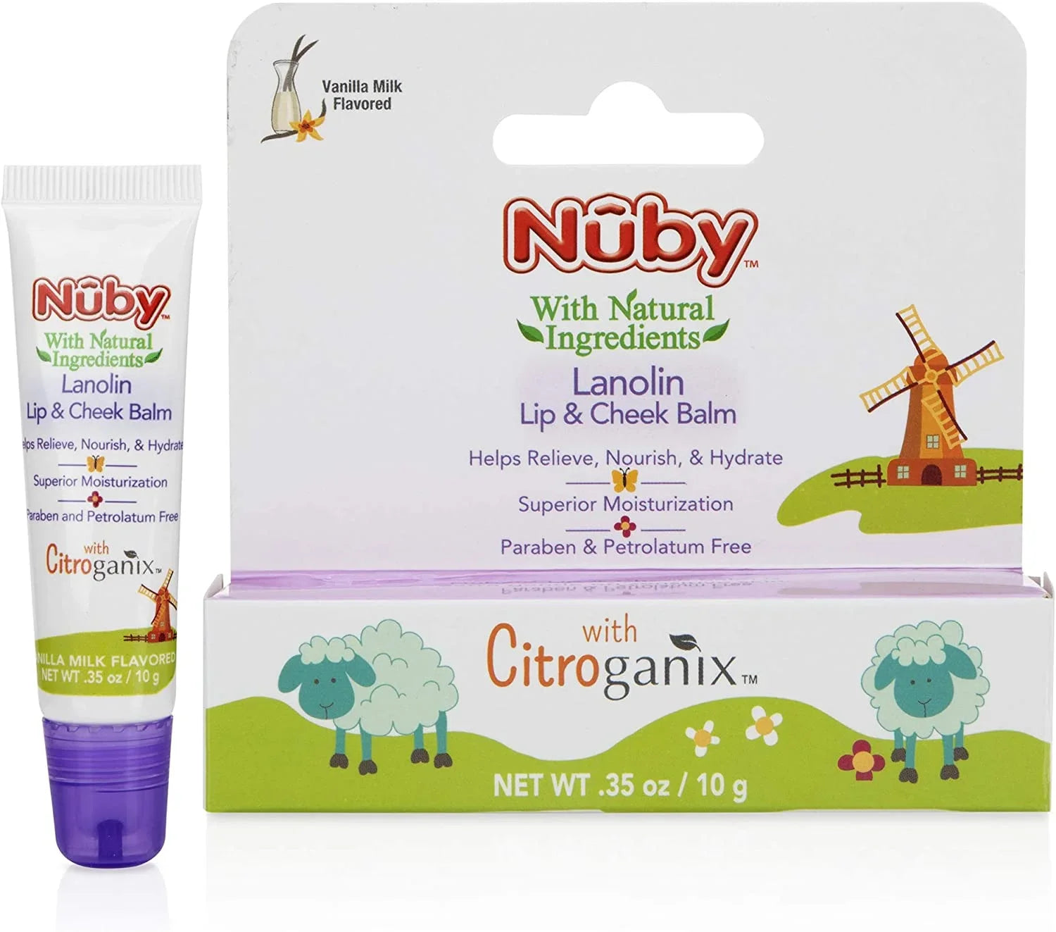 Dr. Talbot's Lanolin Lip & Cheek Balm for Baby, Naturally Inspired with Citroganix, Nuby, Vanilla Milk Flavor, 4 Pack