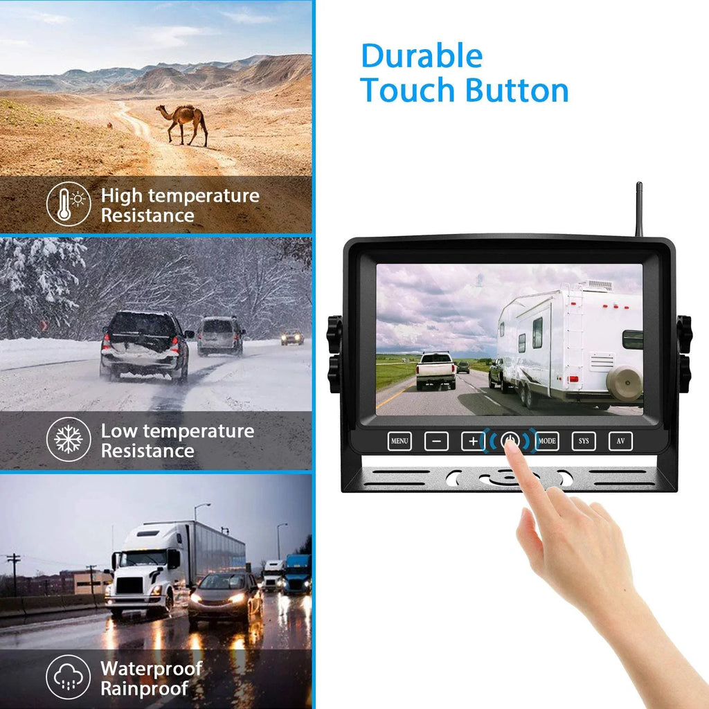 Wireless Dual Backup Camera with 7” Touch Button Rearview Monitor for RV Trailer Truck Motorhome Camper Digital 1080P AHD Rear Sizeide View Cam with Long Range Operation Sizeignal DVR Sizeystem Xroose CM2