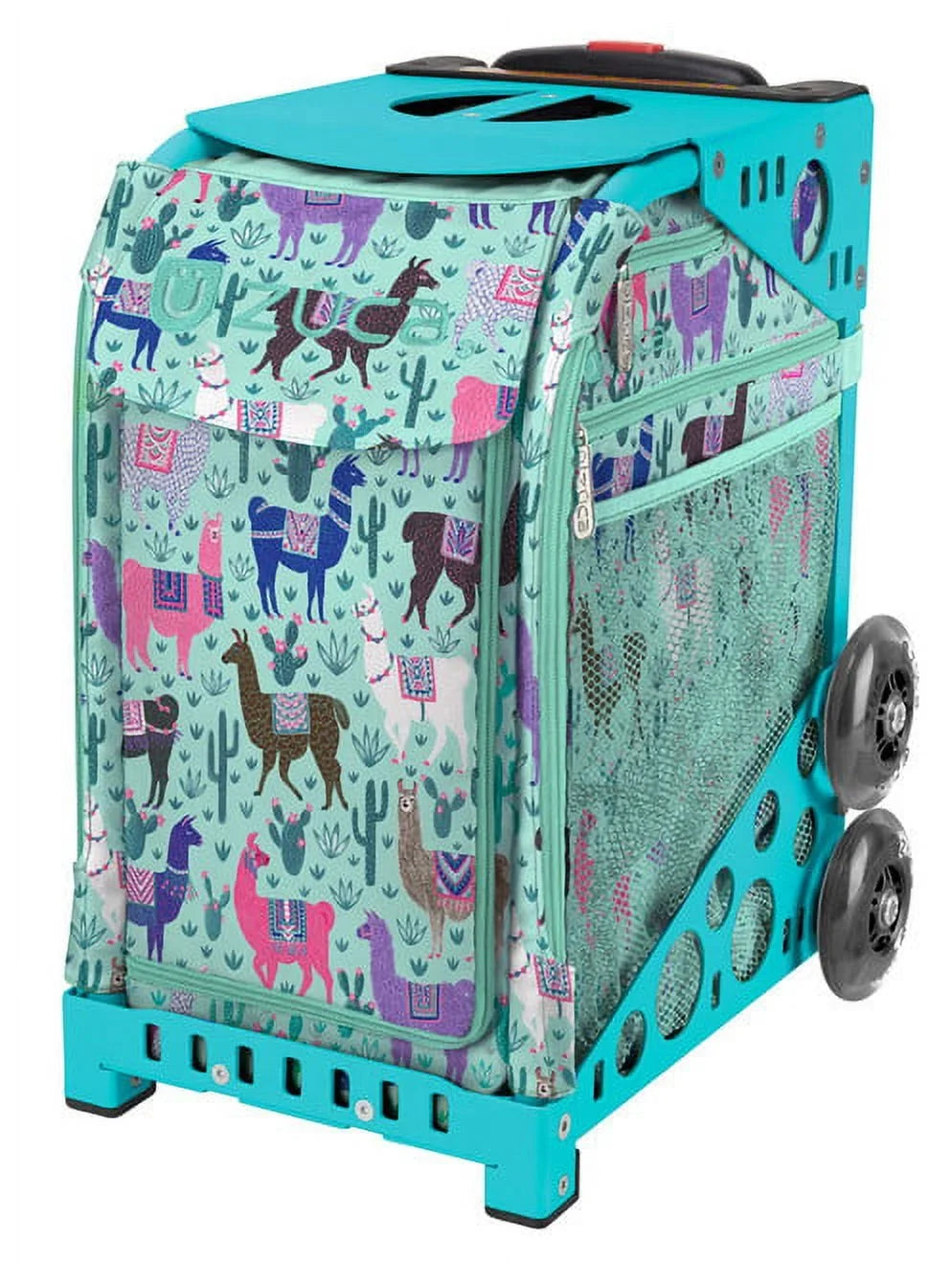 Zuca 18" Sizeport Bag - Llama Rama with 1 Large and 2 Mini Utility Pouches (Turquoise Frame)