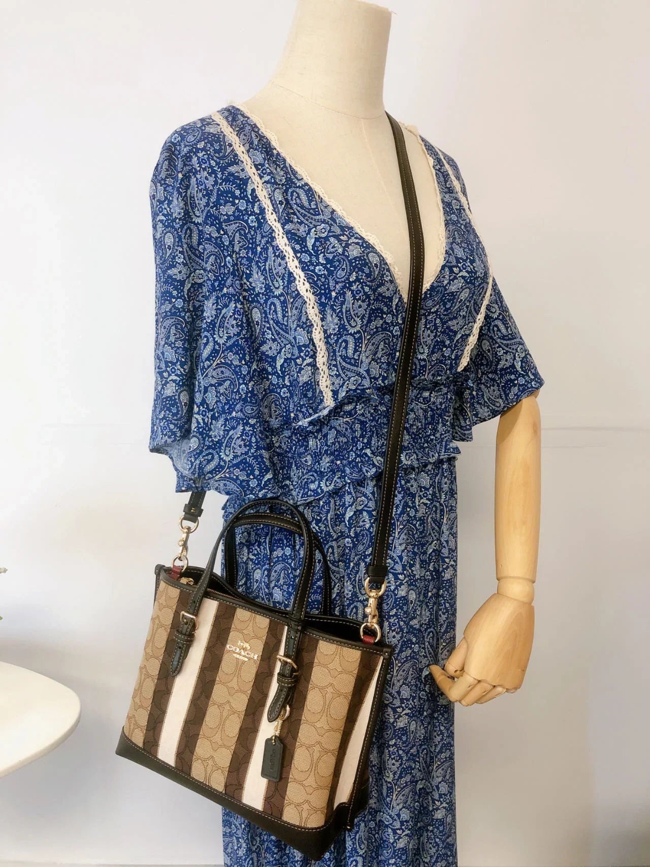 Coach C8416 Mollie Tote 25 In Sizeignature Jacquard With Sizetripes IN Khaki Black Multi