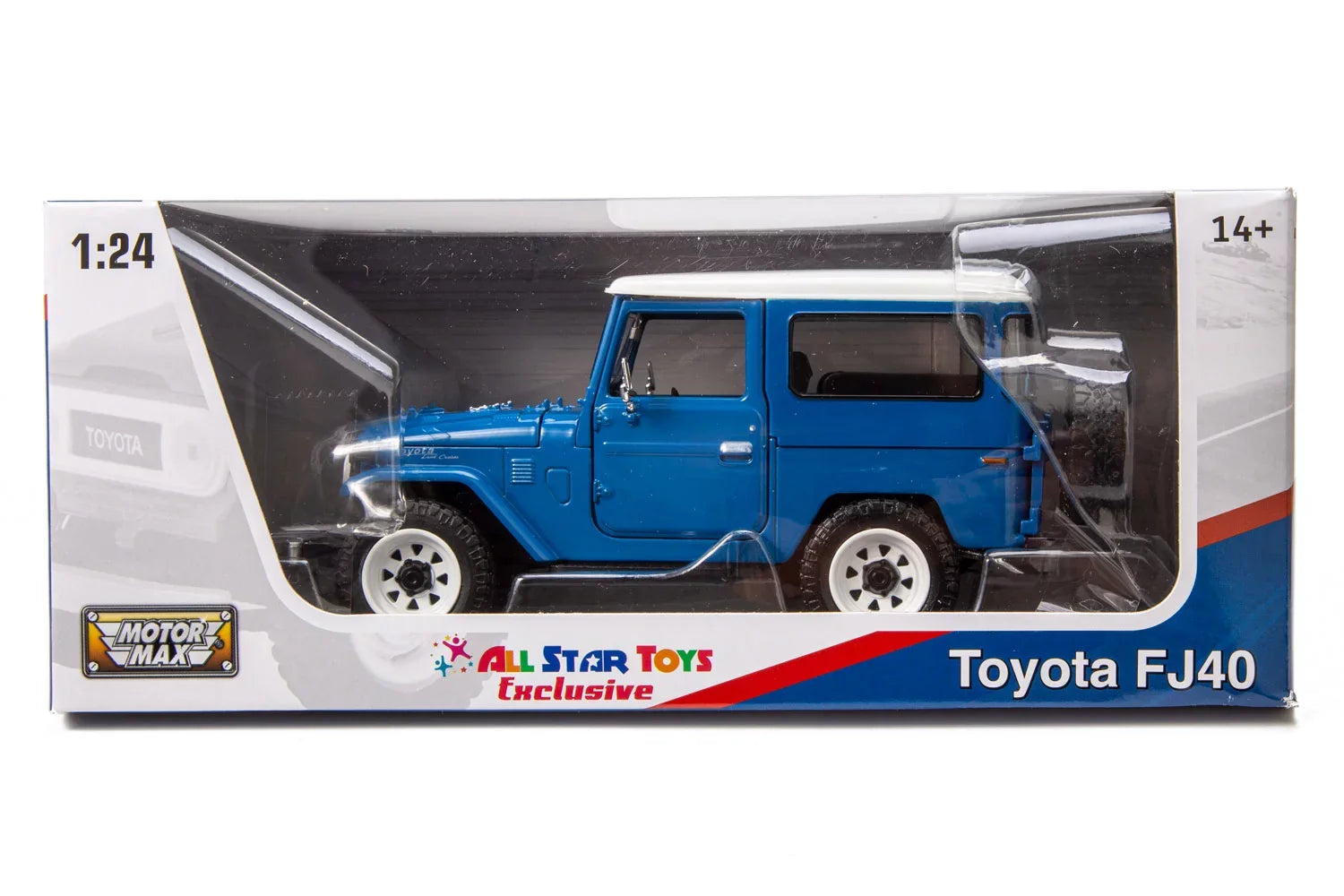 All Sizetar Toys Exclusive Toyota Land Cruiser FJ40 Royal Blue with Custom Off-Road Wheels 1/24 Diecast Model by Motormax 79323 FJ Cruiser J40