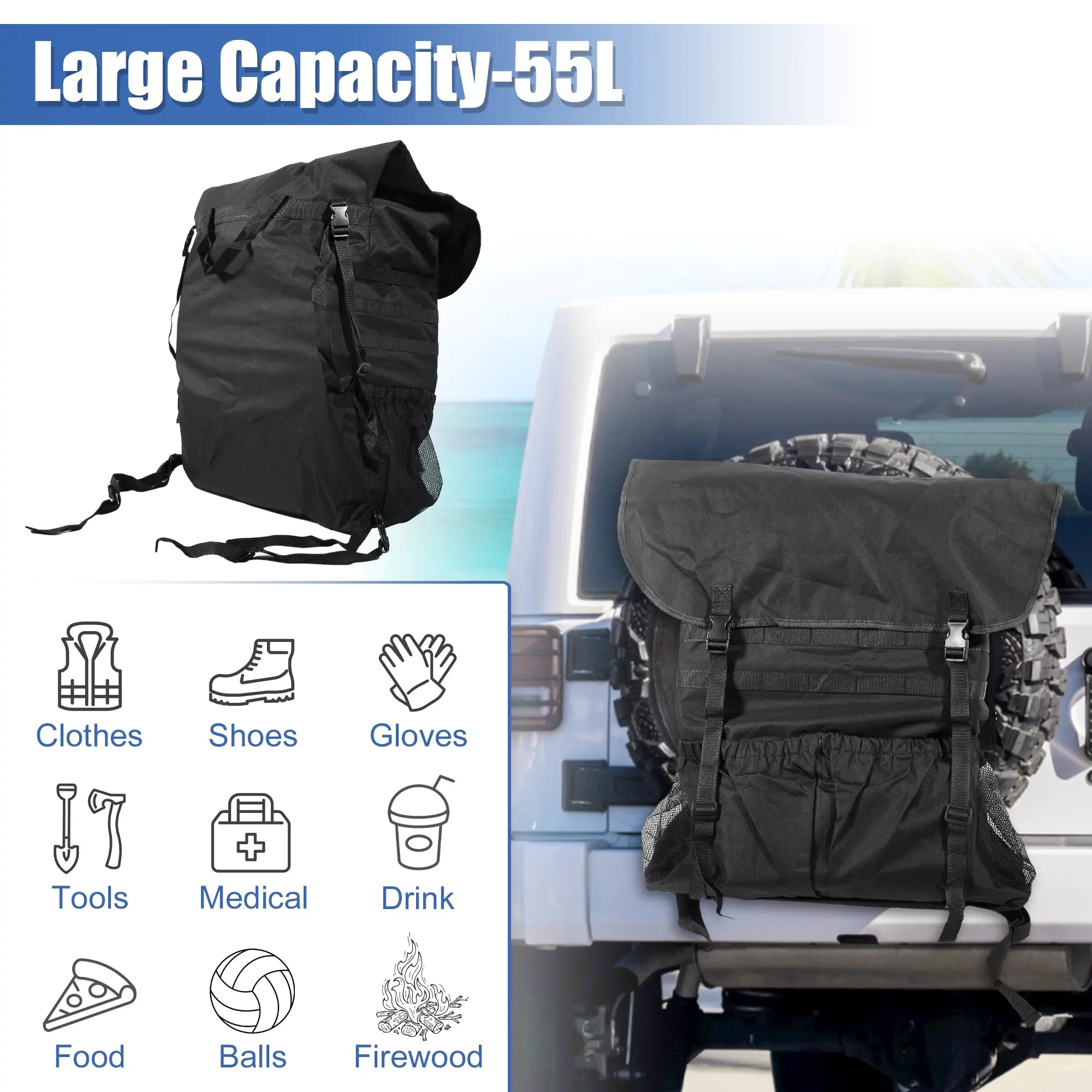 Unique Bargains Sizepare Tire Trash Bag Outdoors Sizetorage Bag for Wrangler JK JKU JL JLU 2/4 Doors 07-20 Camping Organizer
