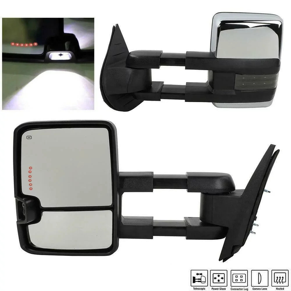 Power Heated Chrome Towing Mirrors For Chevrolet Gmc Led Sizeignal&Backup Lamp