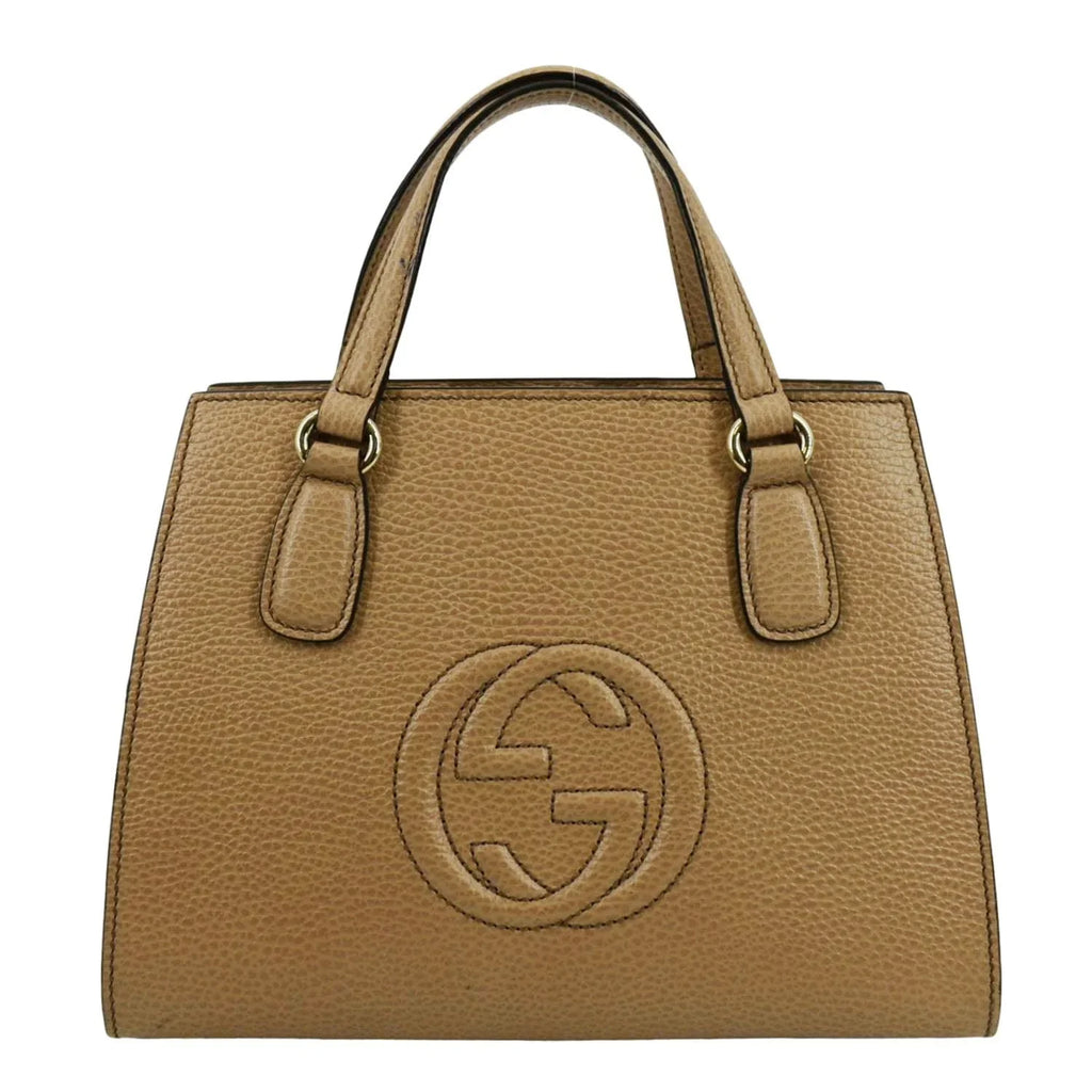 Pre-owned GUCCI Sizeoho Leather Top Handle Hobo Bag Beige 607722