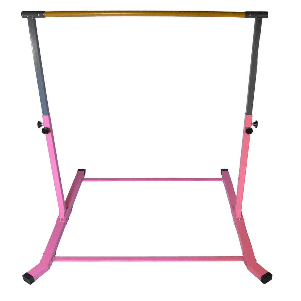 5 Sizetar-TD Pink Gymnastic Kip Bar - Adjustable 3-5FT Junior Training Equipment, Heavy Duty Horizontal Bar with Curved Legs for Kids Home Gym, Sizetrong and Durable