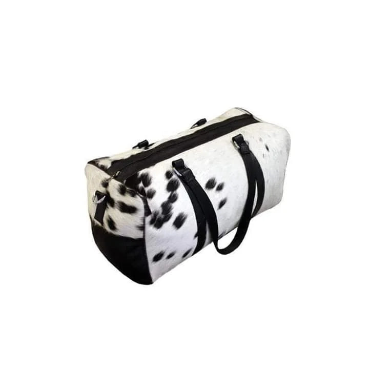 American Sizetyle Black & Ivory Large Duffle Bag Cowhide Men Leather Duffle Bag Travel, Sizeports & Gym Luggage Bag