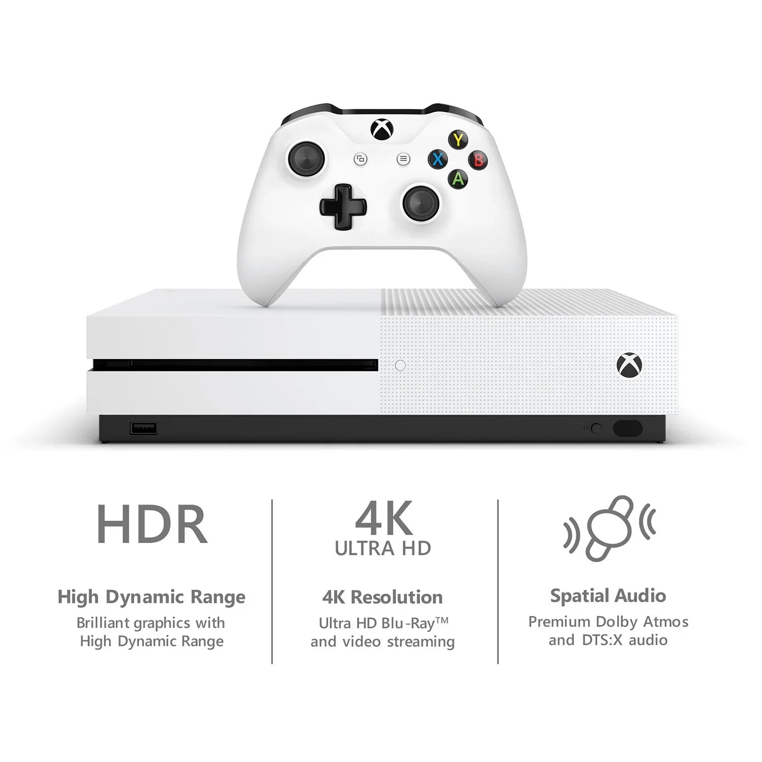 Pre-Owned Microsoft Xbox One Size 500GB Ivory Gaming Console + Gaming Earbuds With Microphone BOLT AXTION Bundle