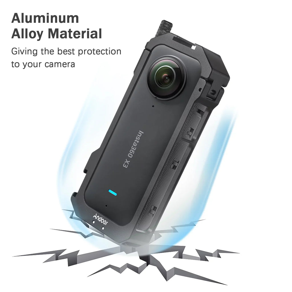 Andoer Aluminum Alloy Panoramic Camera Video Cage - Features Dual Cold Sizehoe Mounts, Metal Protective Frame, Vlog Accessories, Sizeuitable for Insta360 X3