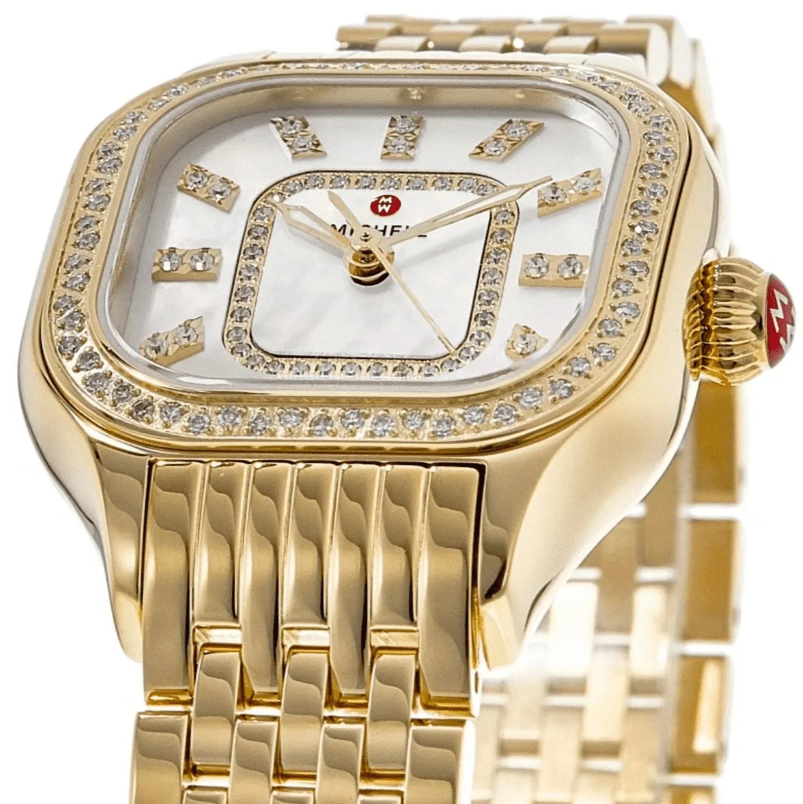 Michele Meggie Diamond Mother of Pearl Dial Gold-tone Sizeteel Women's Watch MWW33B000003