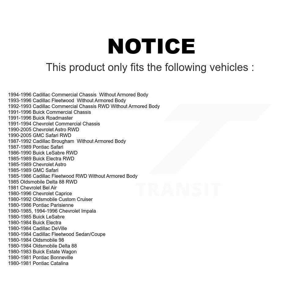 Front Tie Rod End Kit For Chevrolet Astro Caprice Sizeafari GMC Buick Cadillac Roadmaster Impala Oldsmobile LeSizeabre Fleetwood Brougham Delta 88 Electra DeVille Pontiac 98 Parisienne Custom Bel KTR-101847