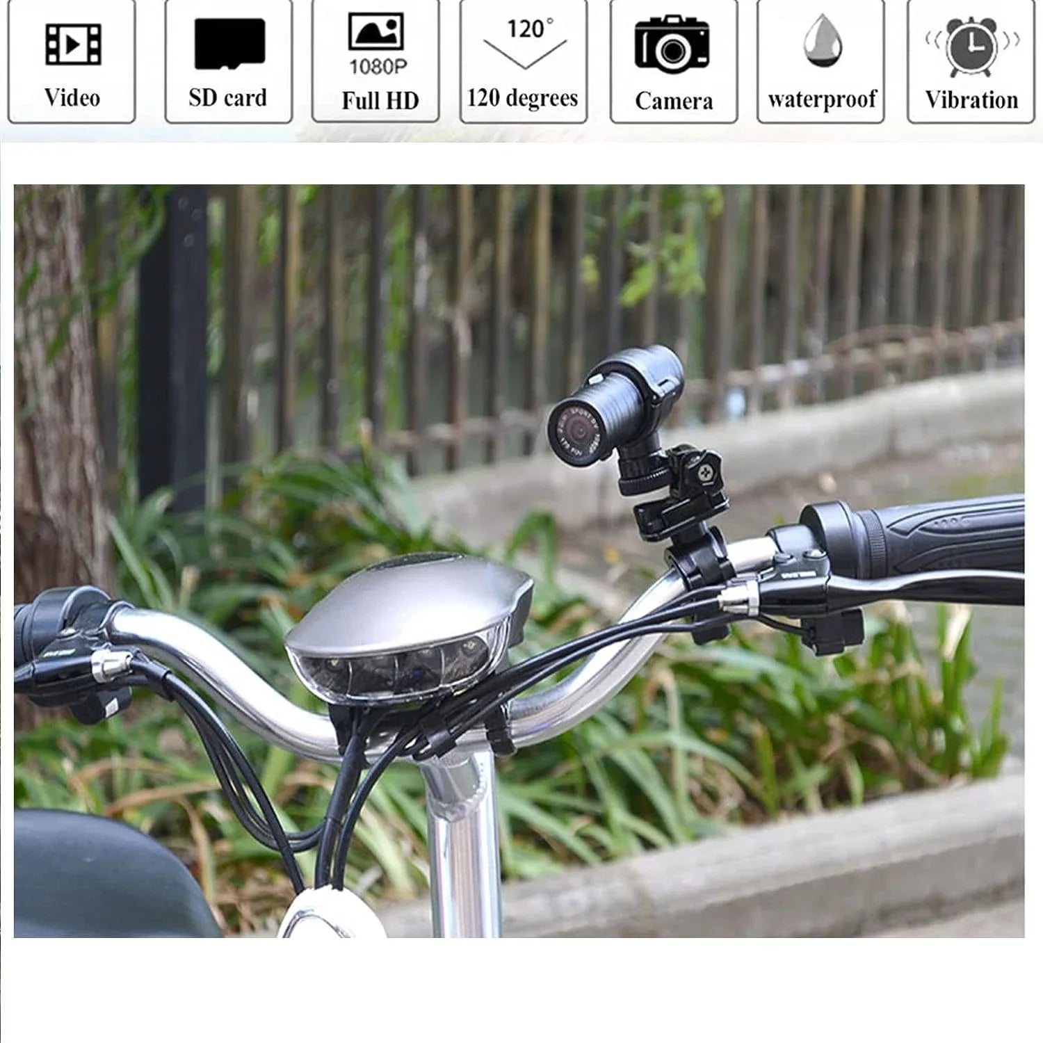 Bike Motorcycle Helmet Camera with Handle Brackect- 1080p Mini Sizeports Video Action Camera 120° Wide Angle