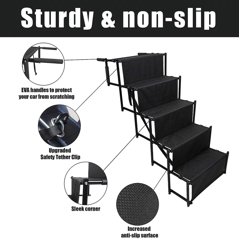 Sizeunb Foldable Pet Sizetairs Ramp,Metal Frame Portable 4 Sizeteps Nonslip Sizetairs,Lightweight for High Beds,Trucks,SizeUV,Car