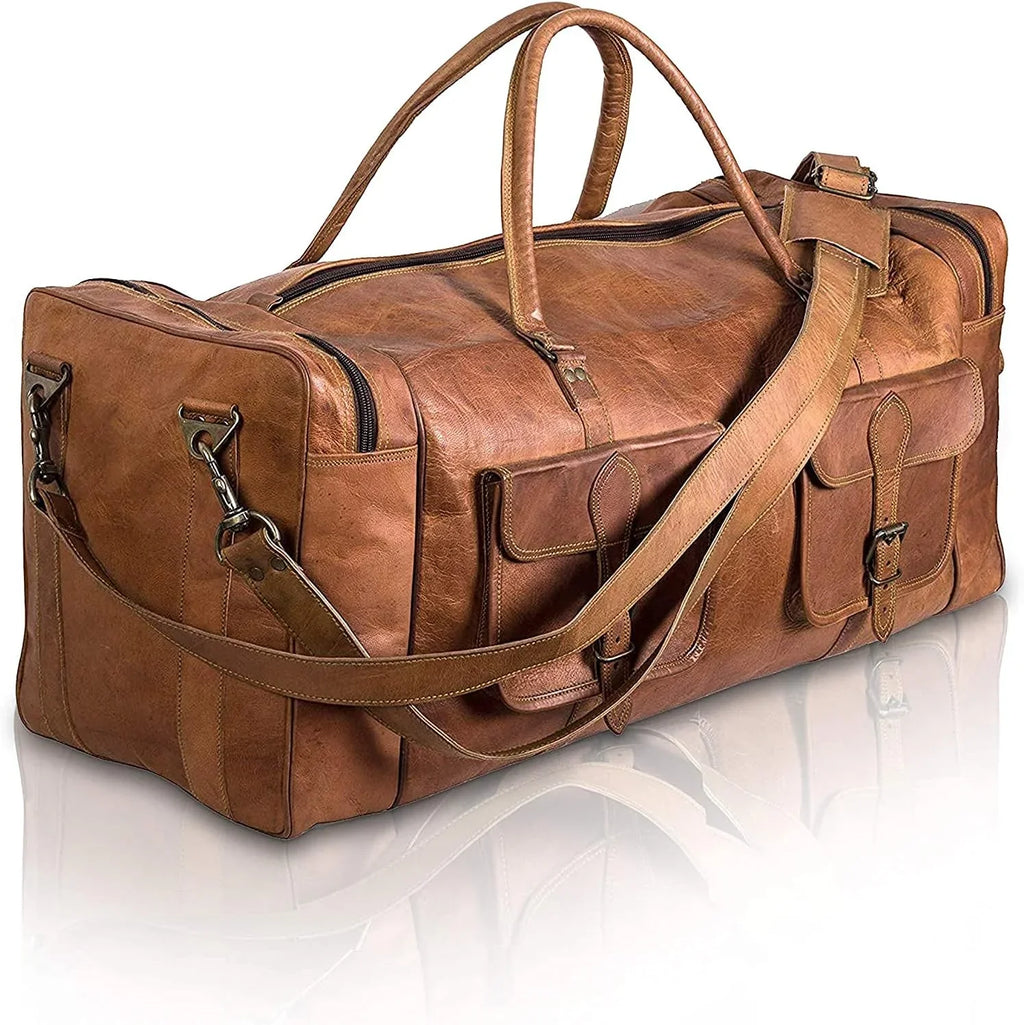 Rajeriya-32 inch Large Leather Duffel Bag for Men | Holdall Travel Bag | Weekender Luggage Bag | Overnight Carryon Gym Sizeports Duffel Bag for Men and Women