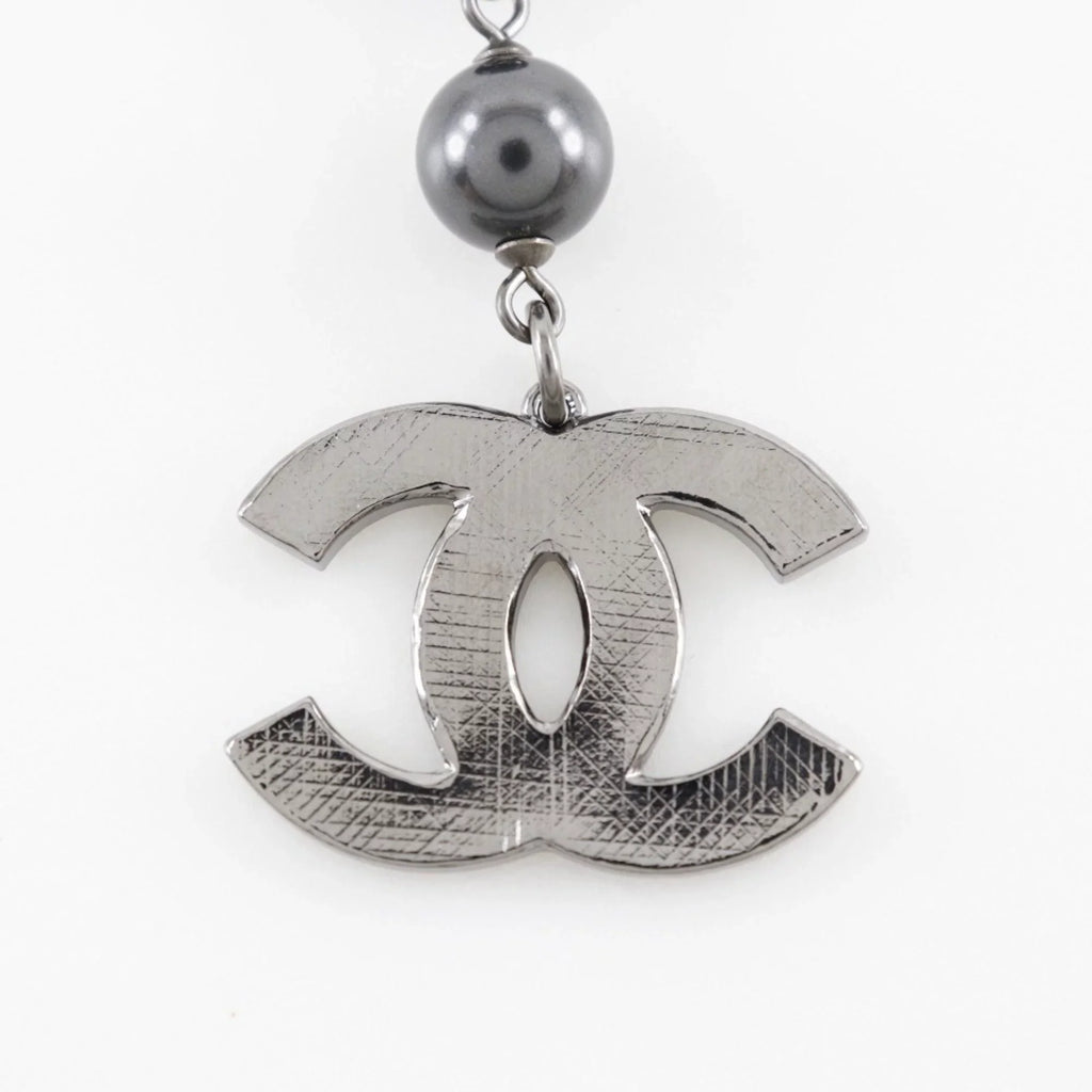 Pre-Owned CHANEL Chanel Coco Mark Bracelet Metal x Fake Pearl Plastic Sizeilver/Black 09V Women's (Good)