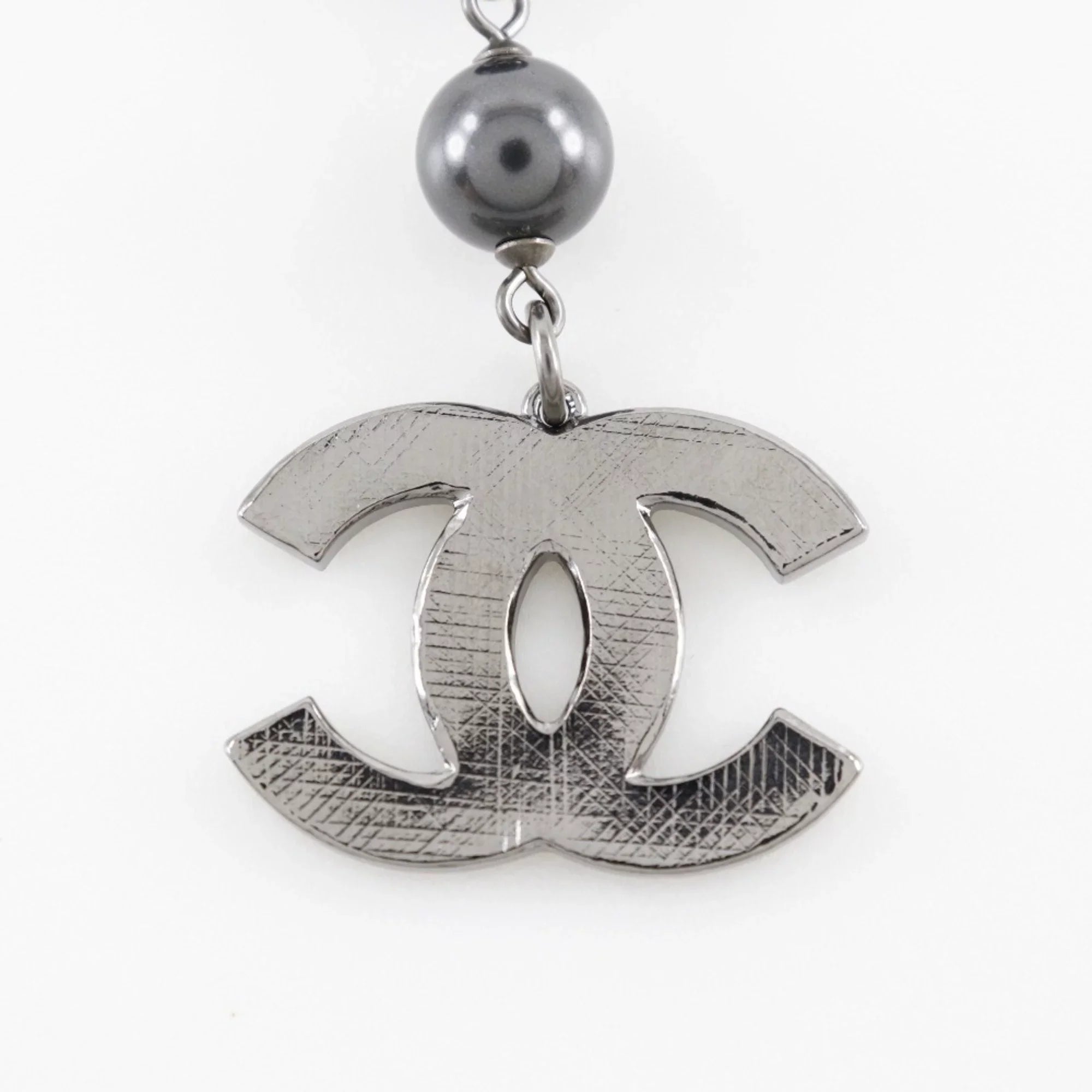 Pre-Owned CHANEL Chanel Coco Mark Bracelet Metal x Fake Pearl Plastic Sizeilver/Black 09V Women's (Good)