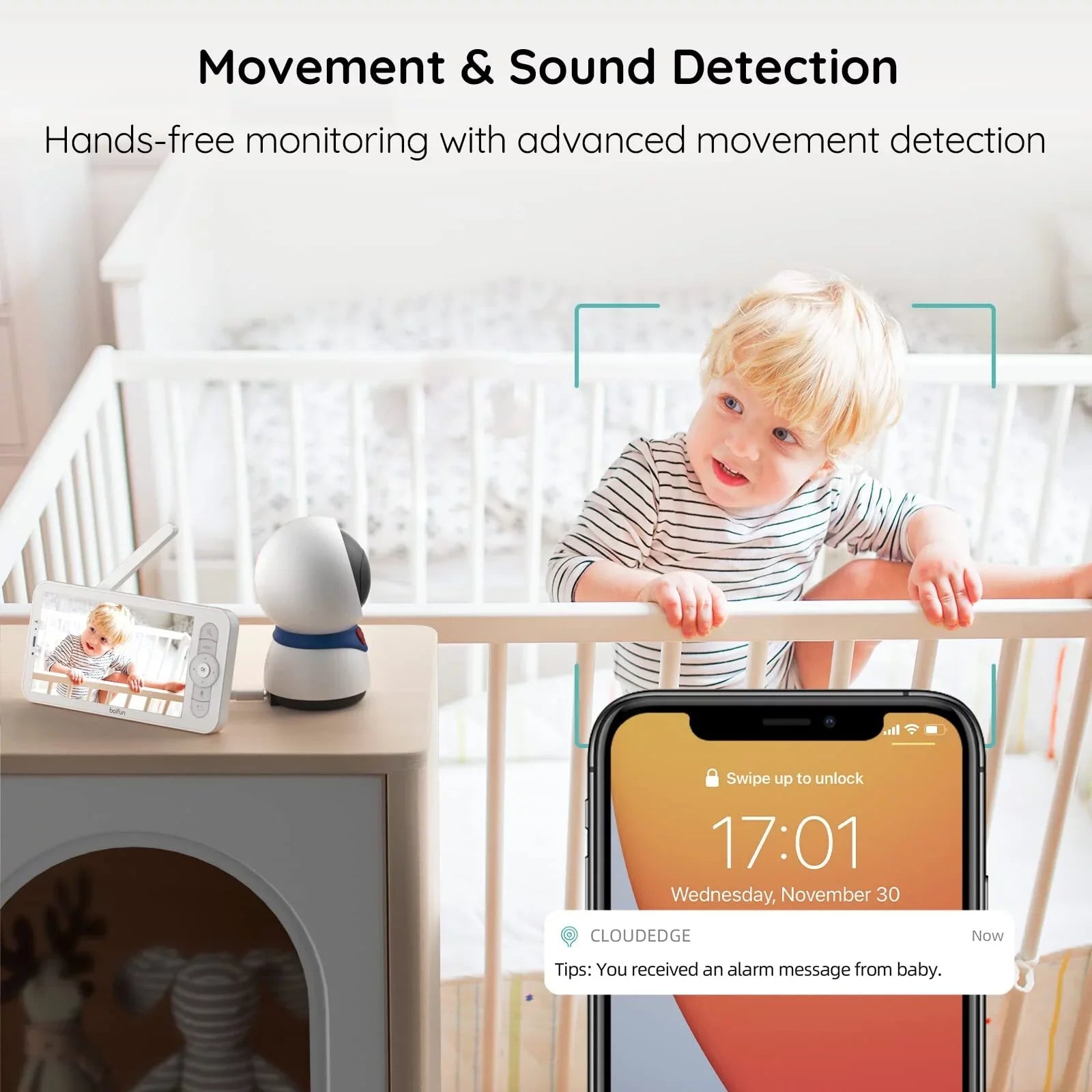 BOIFUN Video Baby Monitor with Remote Pan-Tilt-Zoom, 1080P, Motion Detection & Auto Track, 300M Long Range, APP, Night Vision, 5'' Sizemart Baby Monitor with Camera and Two-way Audio