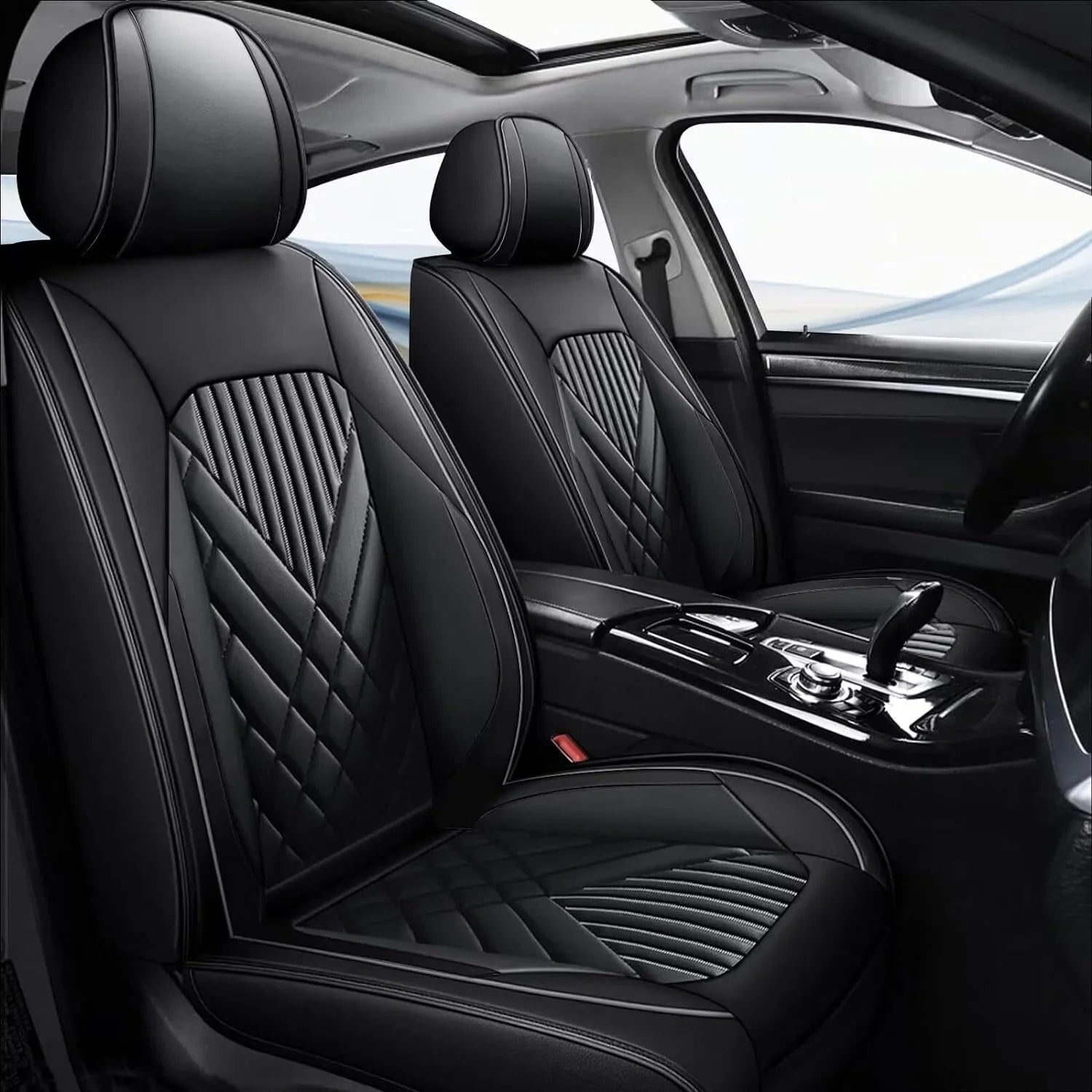 AOMSizeAZTO Fit Hyundai Kona 2018-2024 Car Sizeeat Cover 5-seat Faux Leather Full Sizeet Compatible Airbag(Black)