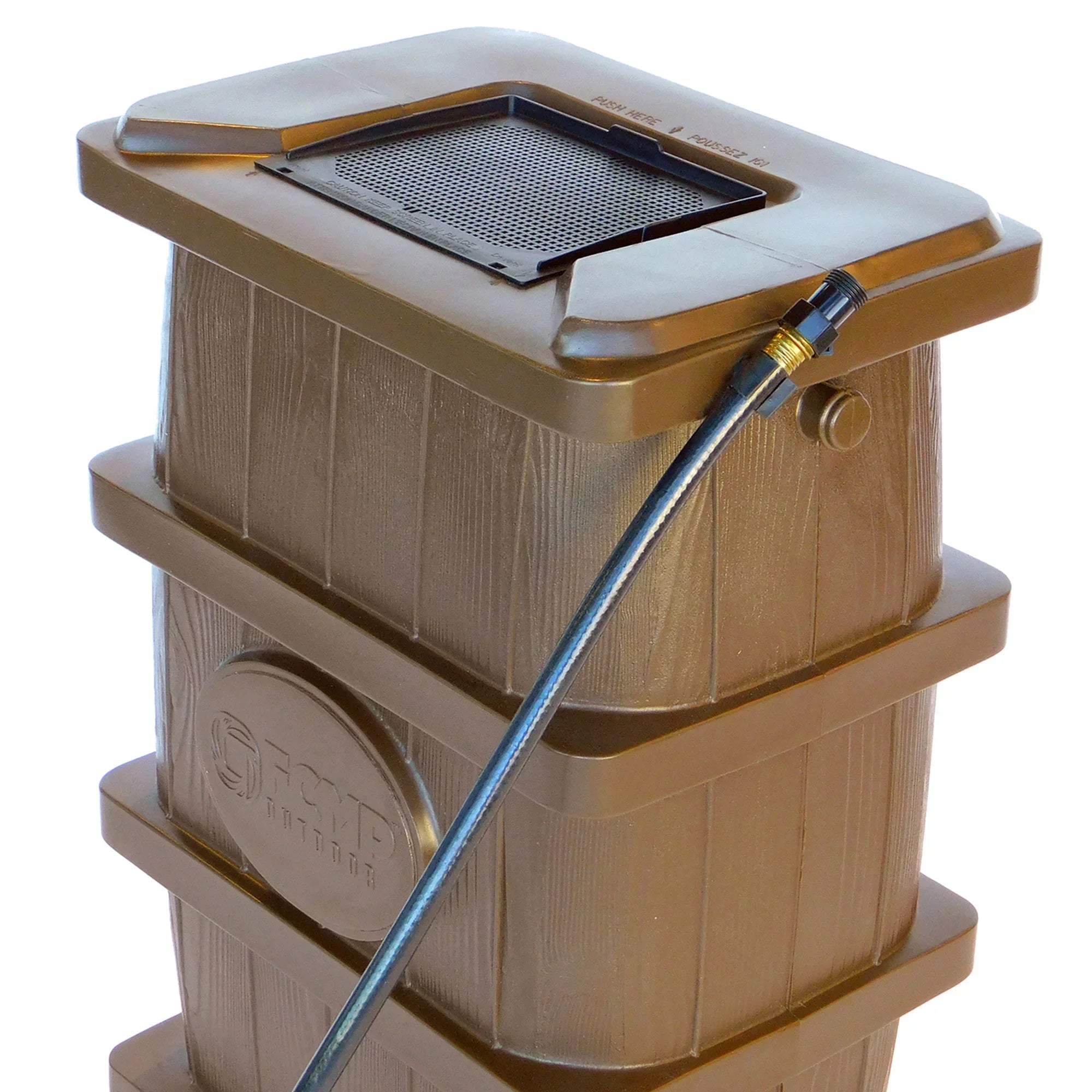 FCMP Outdoor WG4000 45 Gallon Wood Grain Rain Water Catcher Barrel, Brown