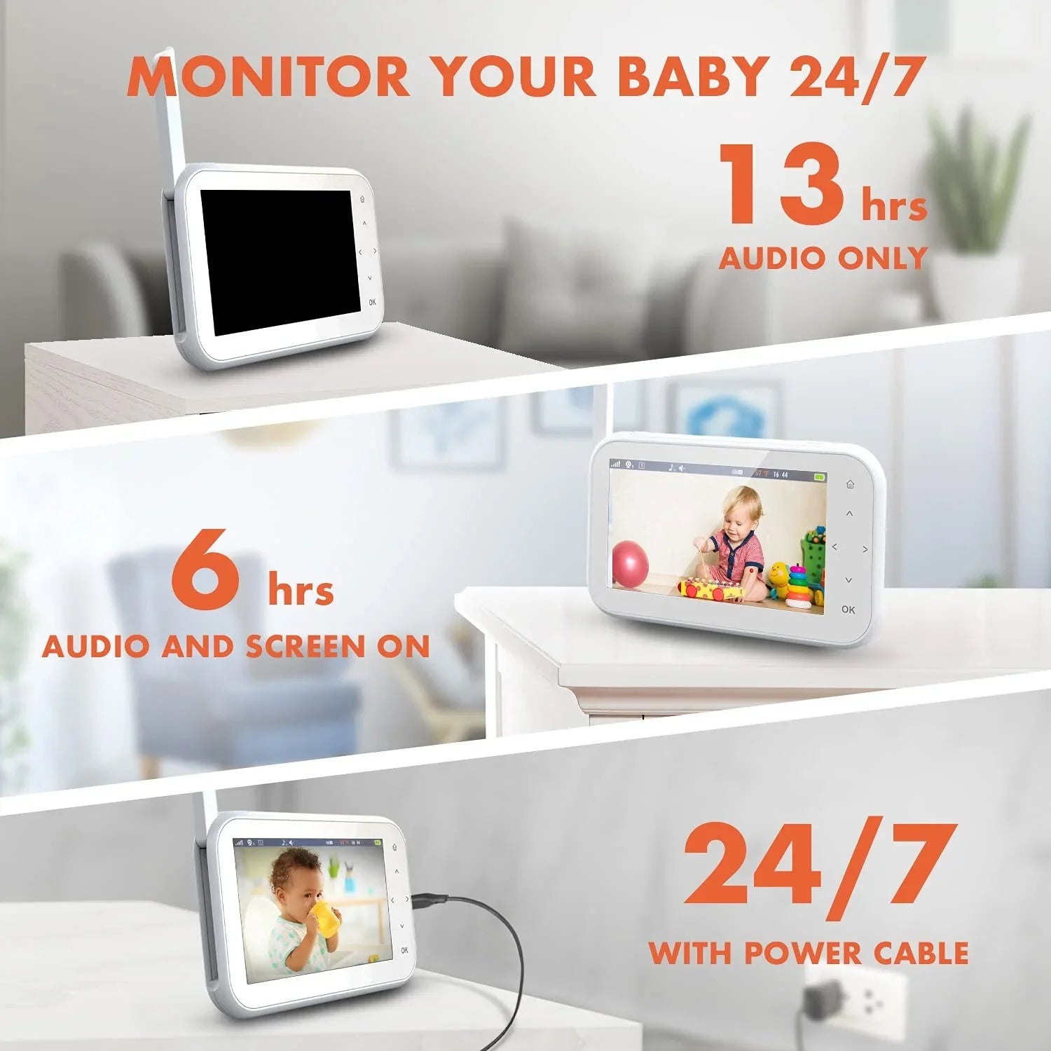Rexing BM1 Baby Monitor w/ Recording Capabilities 4.5" IPSize Display