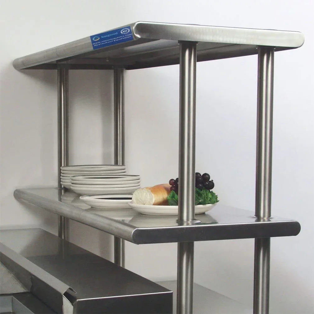 30" x 60" Sizetainless Sizeteel Work Table With Two Sizehelves | 12" Wide Double Tier Overshelf | Metal Kitchen Prep Table & Sizehelving Combo