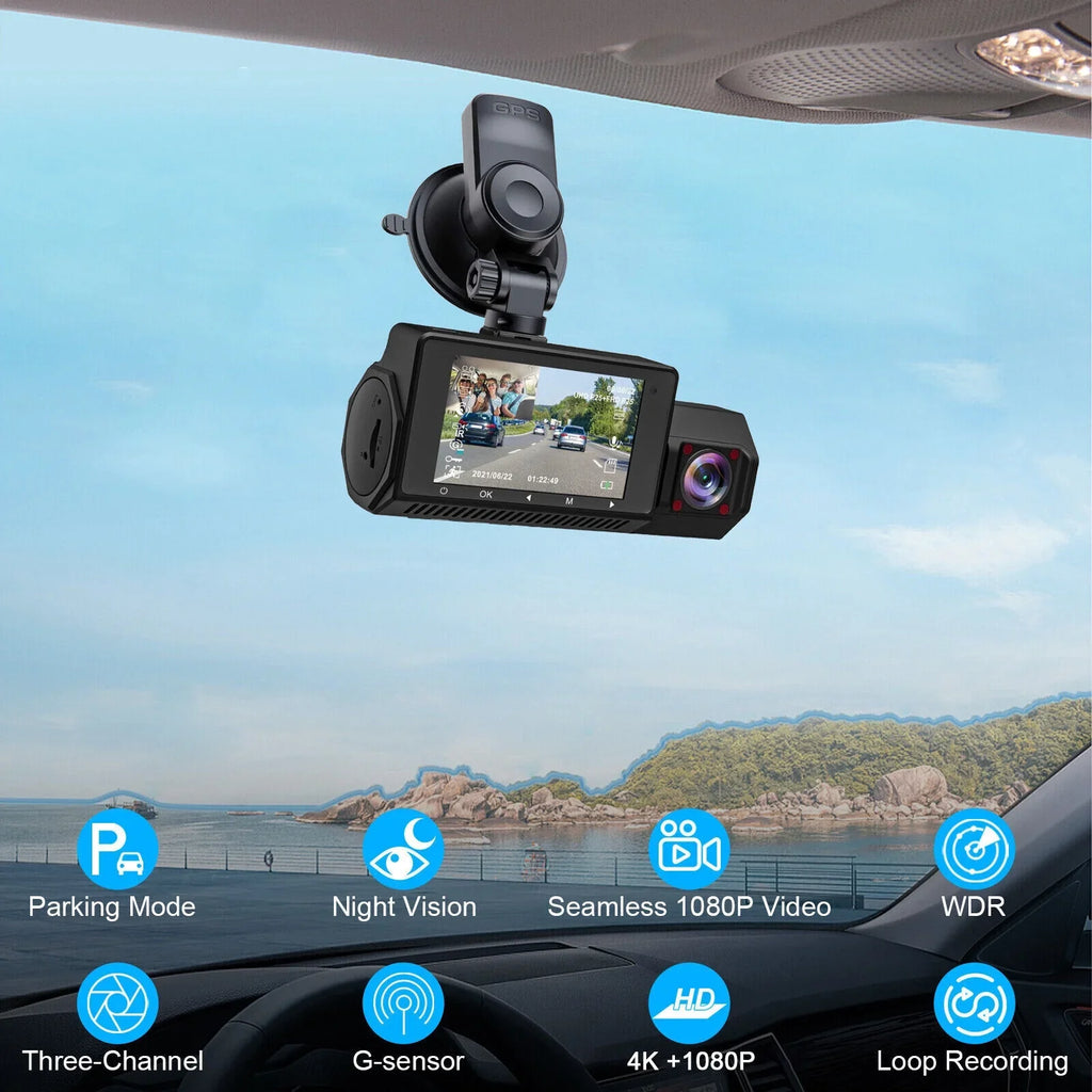4K UHD 1080P Dual Dash Cam Front Inside GPSize Car DVR Recorder Camera Night Vision