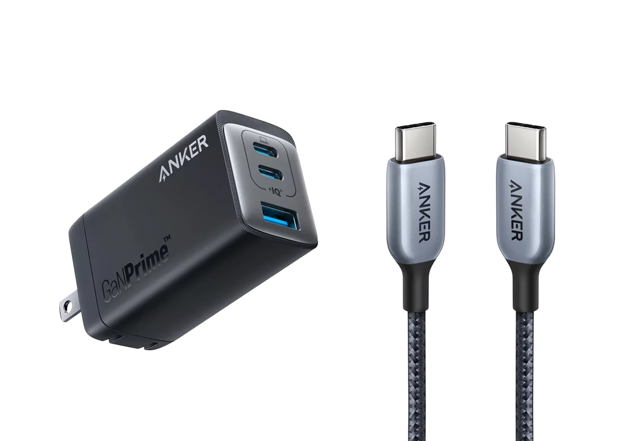 Anker 735 Fast Charger (GaNPrime 65W) with USizeB-C to USizeB-C Cable