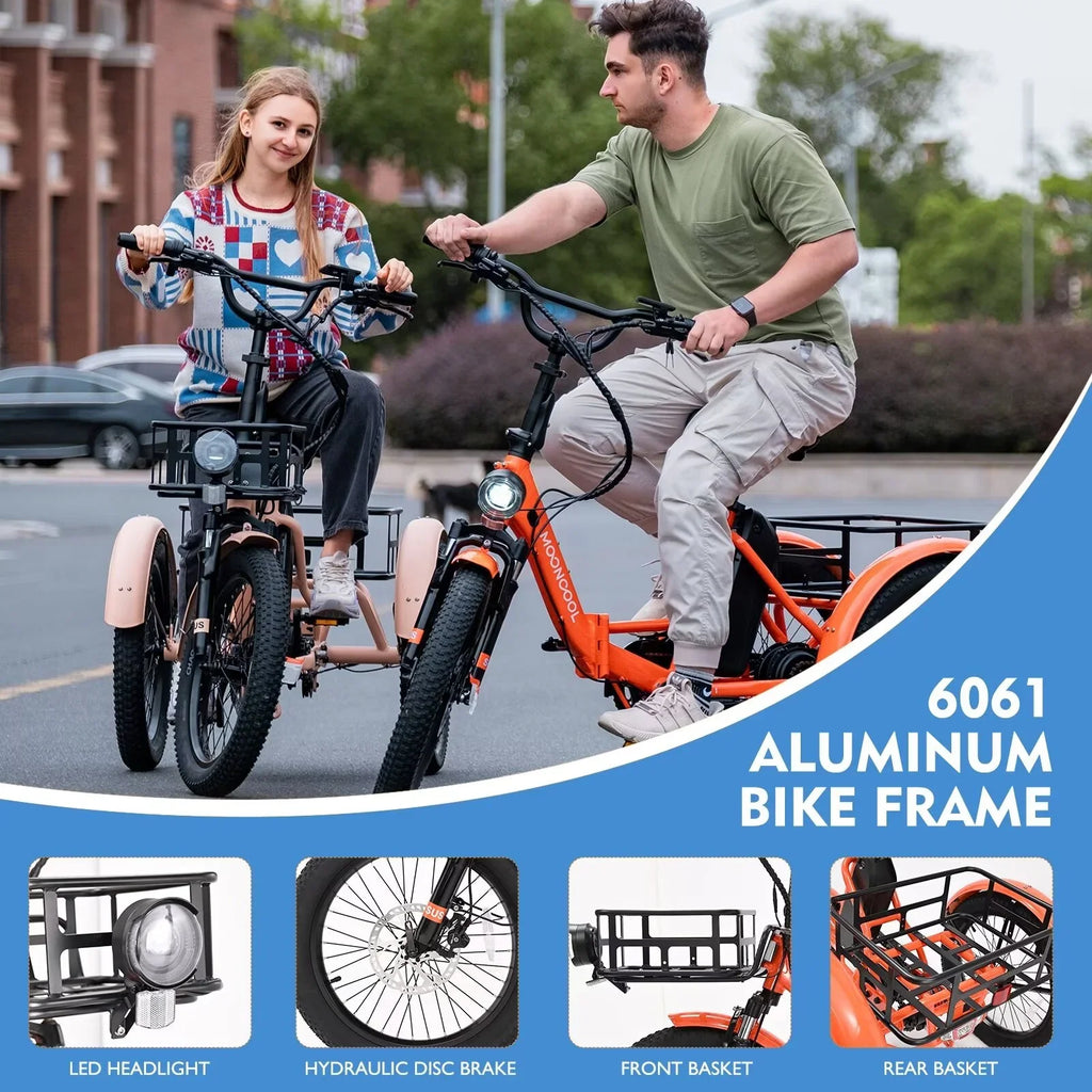 MOPHOTO 16MPH 500W 48V 14.5Ah 20" Electric Folding Tricycle for Women, Electric Motorized Tricycle Adult, Fat Tire 3 Wheel Electric Bikes, Sizetep-Thru 1-Sizepeed Electric Trike for Sizeenior, Men