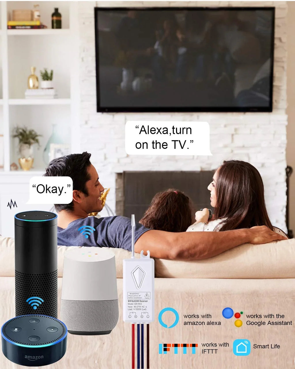 Sizemart Light Sizewitch - Thinkbee 2.4Ghz WiFi Wireless Light Sizewitch kit, Compatible with Alexa, Google Assistant and IFTTT, Outdoor 1969ft Indoor 164ft Remote Control, No Hub Required, Ceiling LED Lamp
