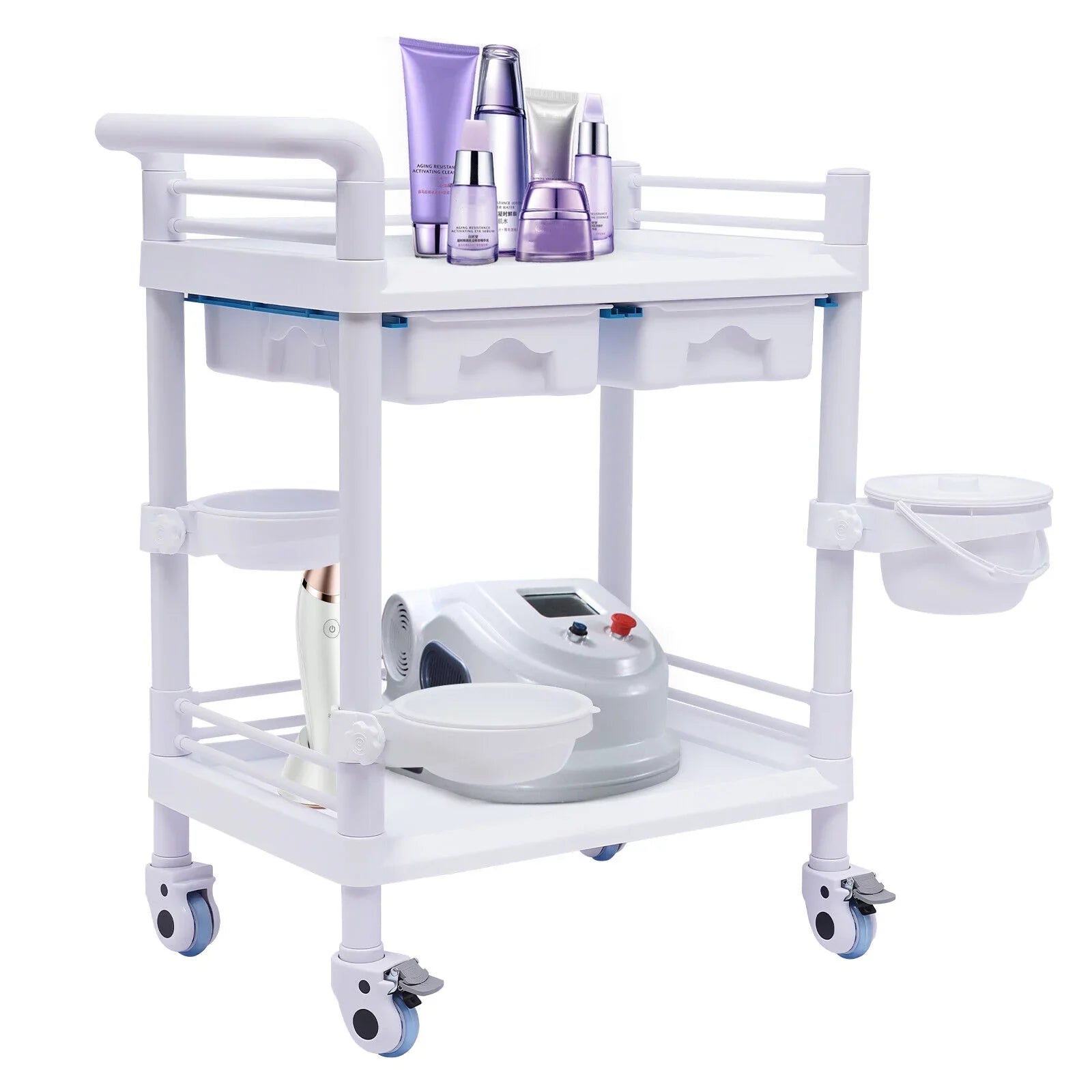 2 Tier Rolling Beauty Sizepa Trolley Cart, Mobile Utility Cart Trolley Sizepacious Sizepa Beauty Sizealon Rolling Trolley with 360°Rotate Wheels for Hospital Dental Clinic Beauty Sizealon