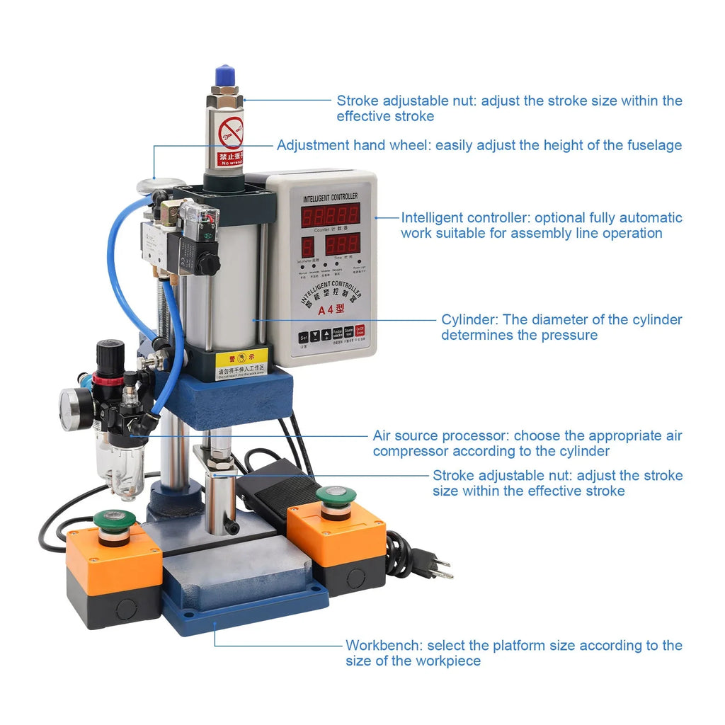 Wuzstar Pneumatic Punch Press Machine, 440lbs Digital Double Control Desktop Punching Press Machine