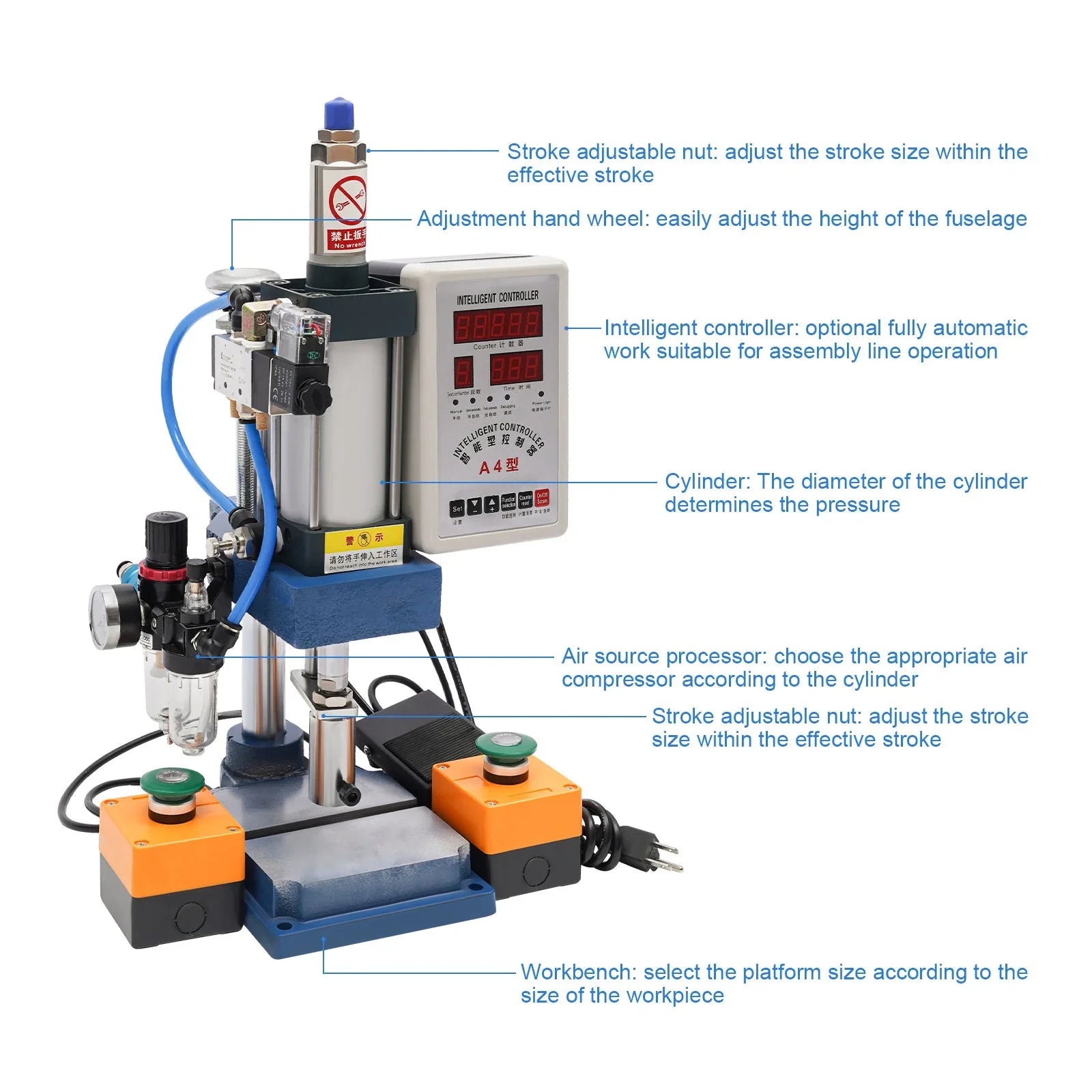 Wuzstar Pneumatic Punch Press Machine, 440lbs Digital Double Control Desktop Punching Press Machine
