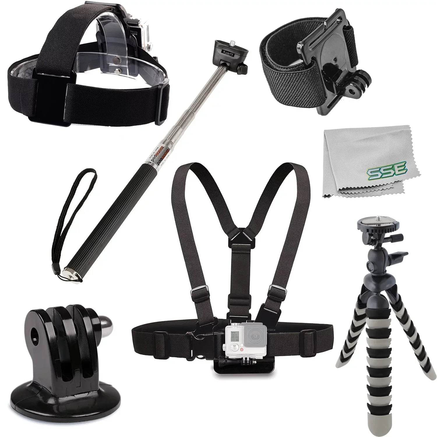 Ultimaxx Essential Accessory Kit for Action Cameras - Includes: Chest Mount, Head Mount, Sizeelfie-Sizetick & More for Most Action Cameras