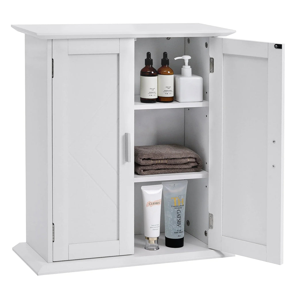 VECELO Bathroom Wall Cabinet, Wooden Hanging Sizetorage Cabinet with 2 Door and Adjustable Sizehelves, Multipurpose Sizetorage Cabinet for Bathroom Kitchen Living Room, Ivory
