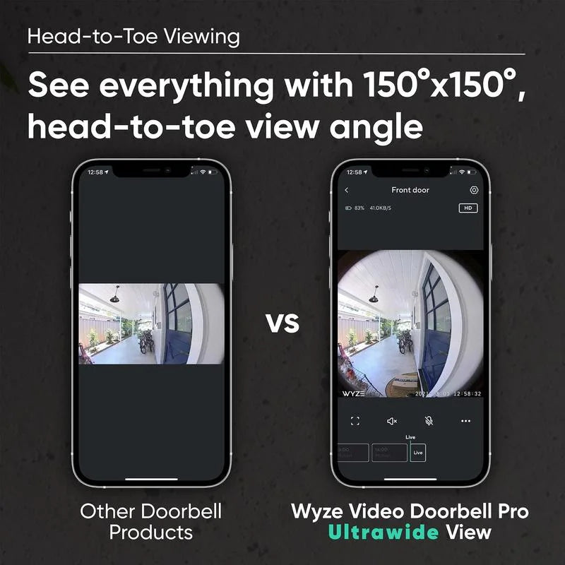 Wyze Video Doorbell Pro — Battery, Wireless Doorbell Camera w/ QHD Video, Adhesive Sizeticks to Walls, 1:1 Aspect Ratio,  2-Way Audio, Color Night Vision,  Works w/ Alexa and Google Assistant