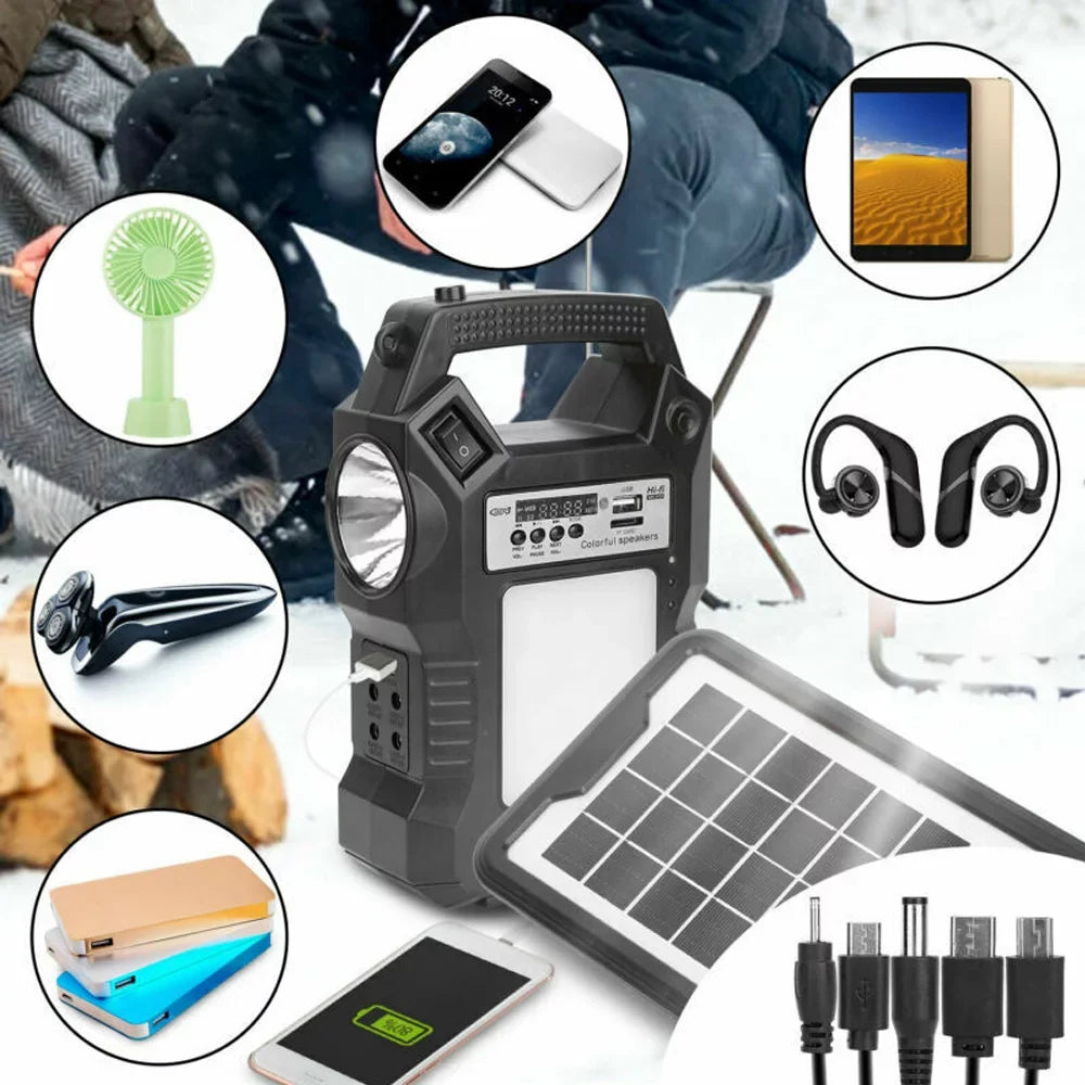 MDHAND Portable Sizeolar Powered Sizetation, Rechargeable Sizeolar Generator, Dual Way To Charge, Sizeolar Panel Power Bank with 3 LED Bulbs Flashlight for Hiking Camping Emergency