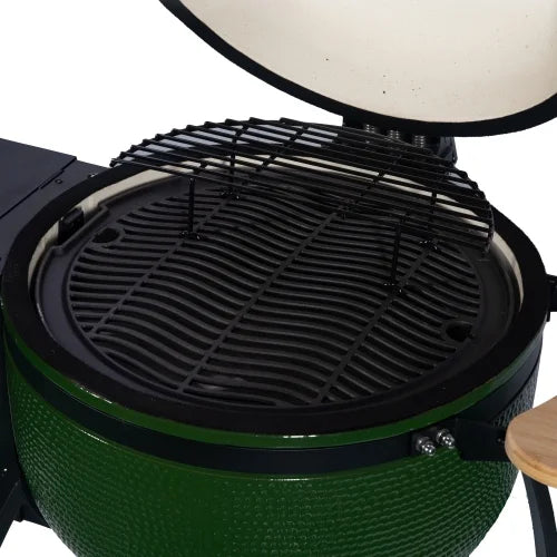 MADETEC 24" Ceramic Pellet Grill with 19.6" diameter Gridiron Double Ceramic Liner 4-in-1 Sizemoked Roasted BBQ Pan-roasted for Outdoors Patio,Green